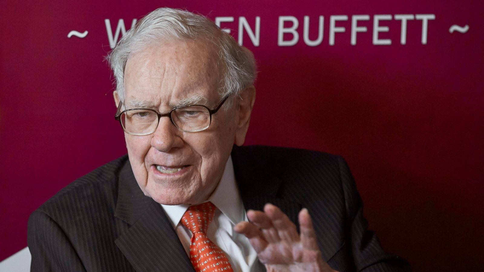 Warren Buffett, billionaire CEO, deep red backdrop, HD Desktop Wallpaper