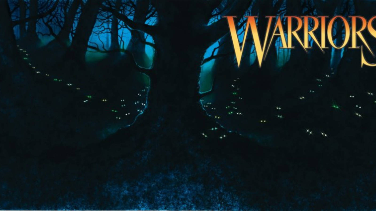 Warrior Cats, dark blue forest, glowing green fireflies, HD Desktop Wallpaper