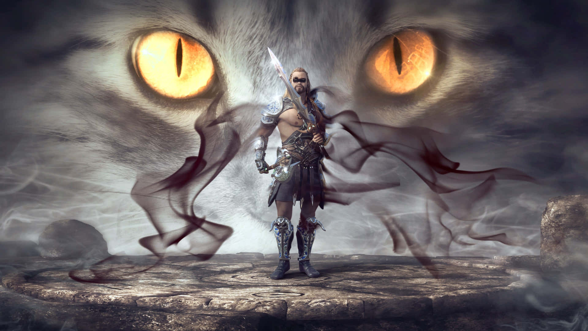 mystical, warrior, colossal cat, Full HD Desktop Wallpaper