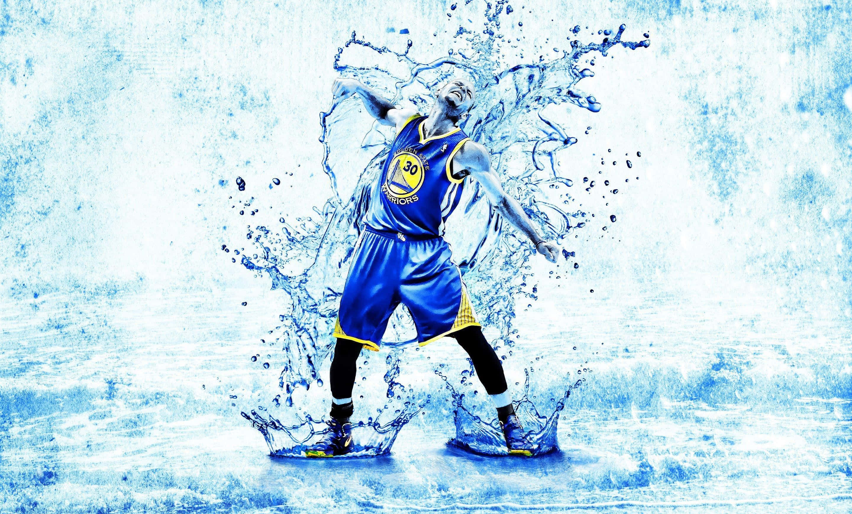 Warriors, blue and yellow Warriors jersey, dynamic splash of water, 2K Desktop Wallpaper