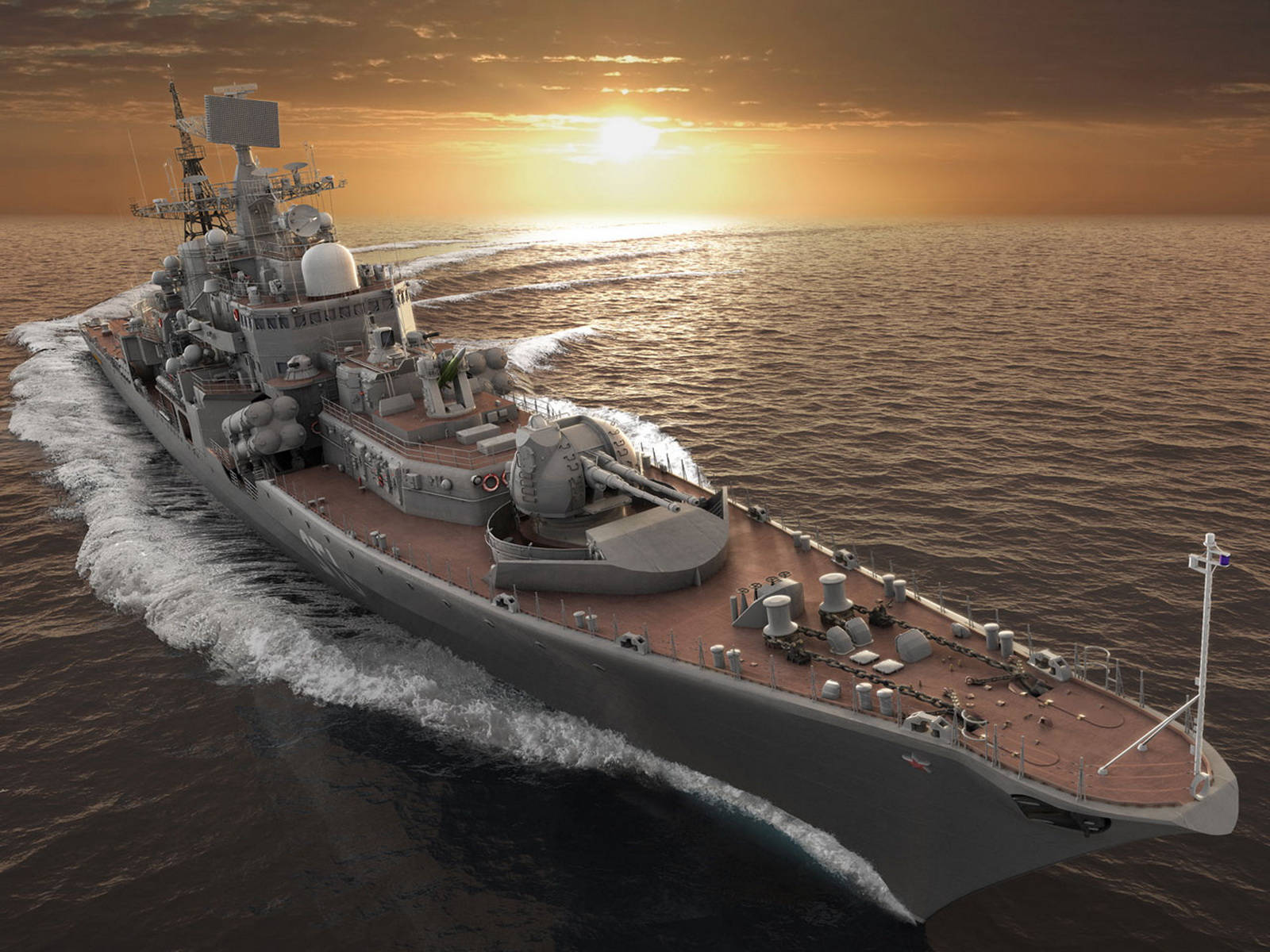 Warship, sunset, golden sunset sky, HD Desktop Wallpaper
