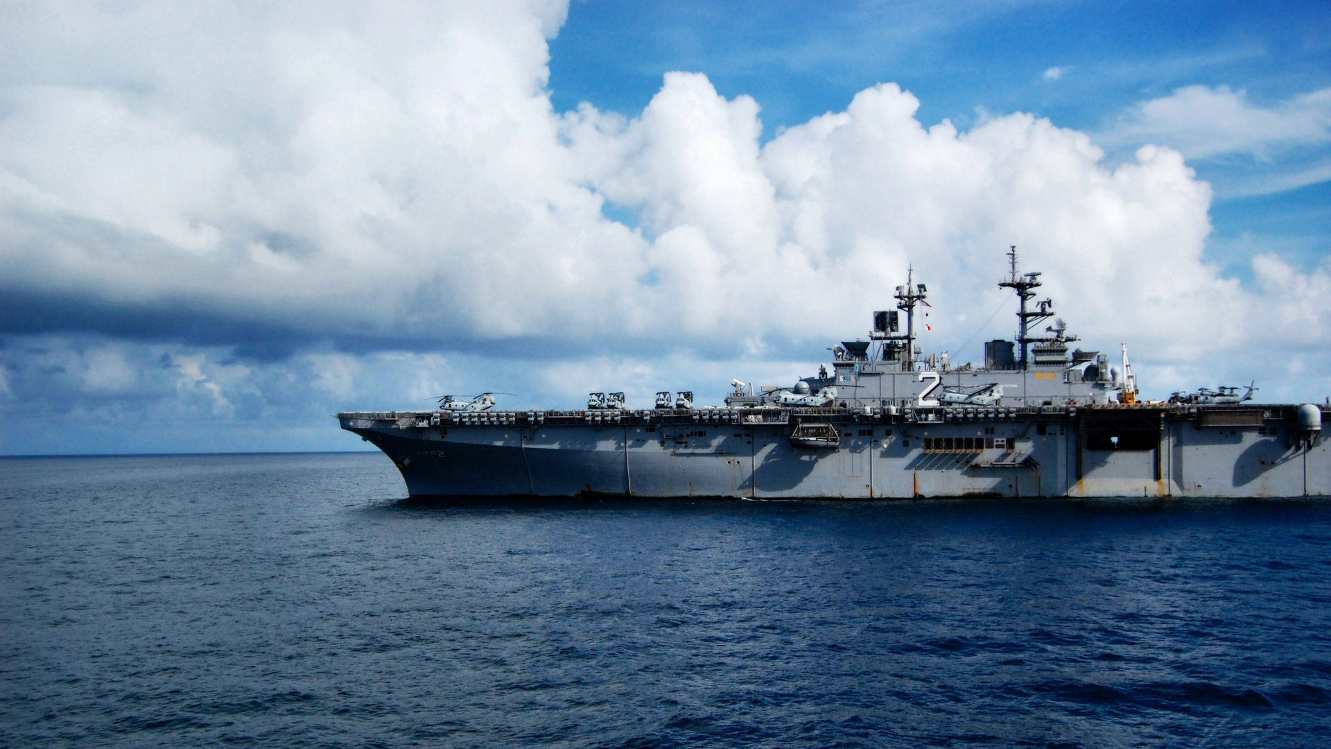 Warship, grey painted body, deep blue ocean waters, Full HD Desktop Wallpaper