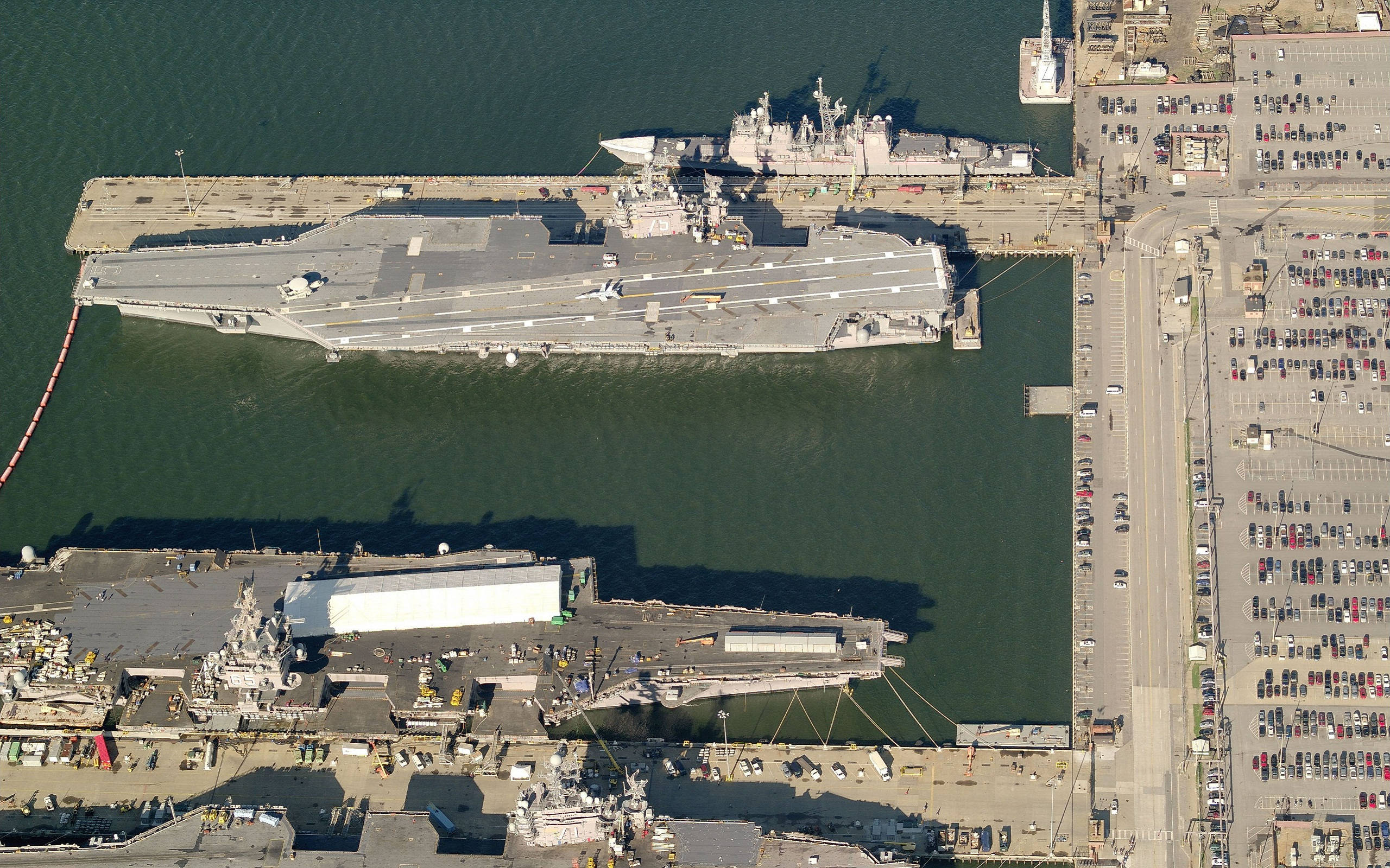 aircraft carrier, naval base, parking lots, 2K Desktop Wallpaper