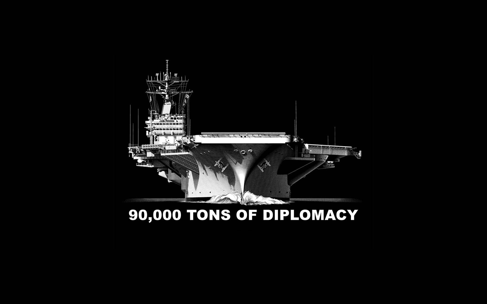 Warship, 90,000 TONS OF DIPLOMACY, black and white silhouette, Full HD Desktop Wallpaper