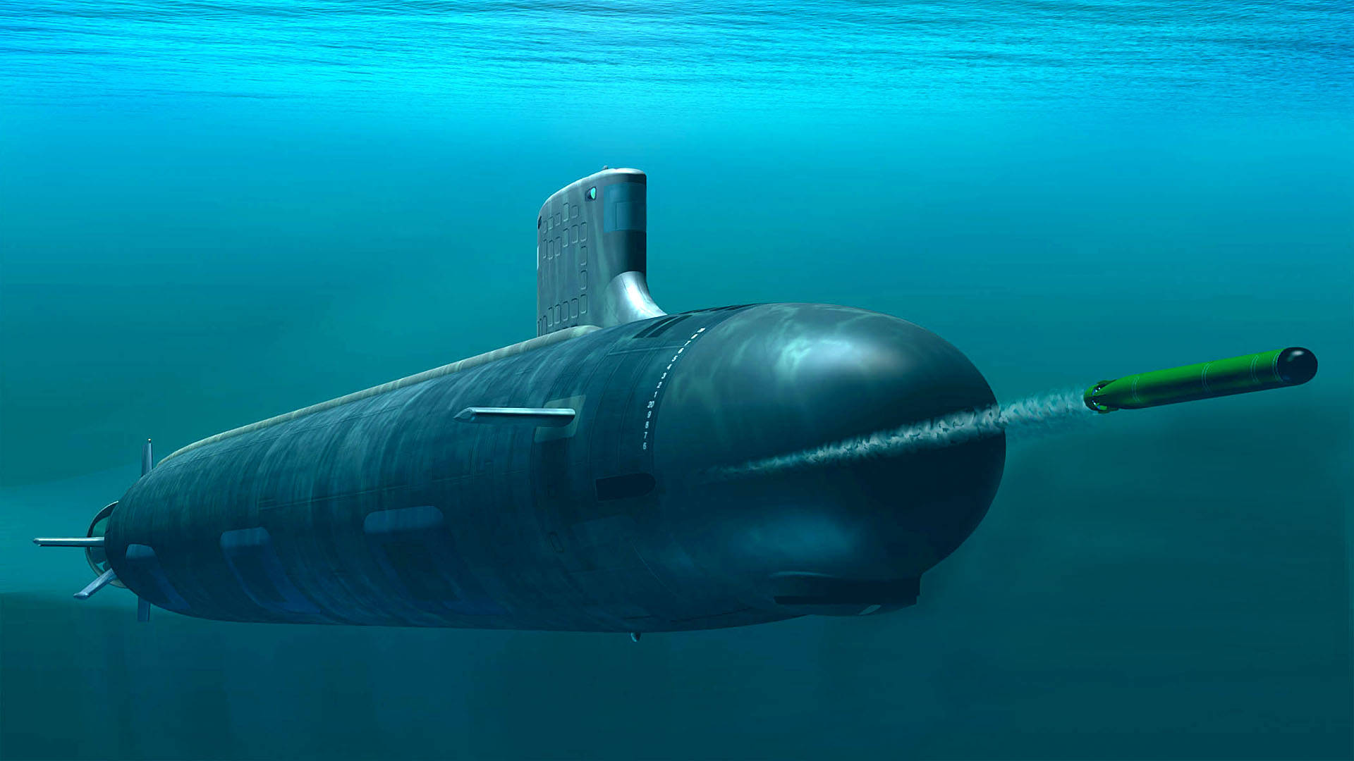 Warship, submarine, green torpedo, Full HD Desktop Wallpaper