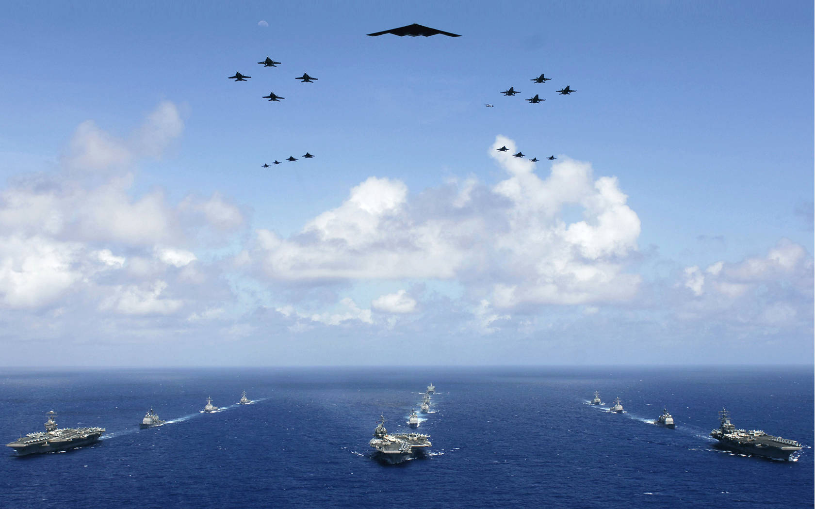 Warship, air support jets, fleet of aircraft carriers, HD Desktop Wallpaper
