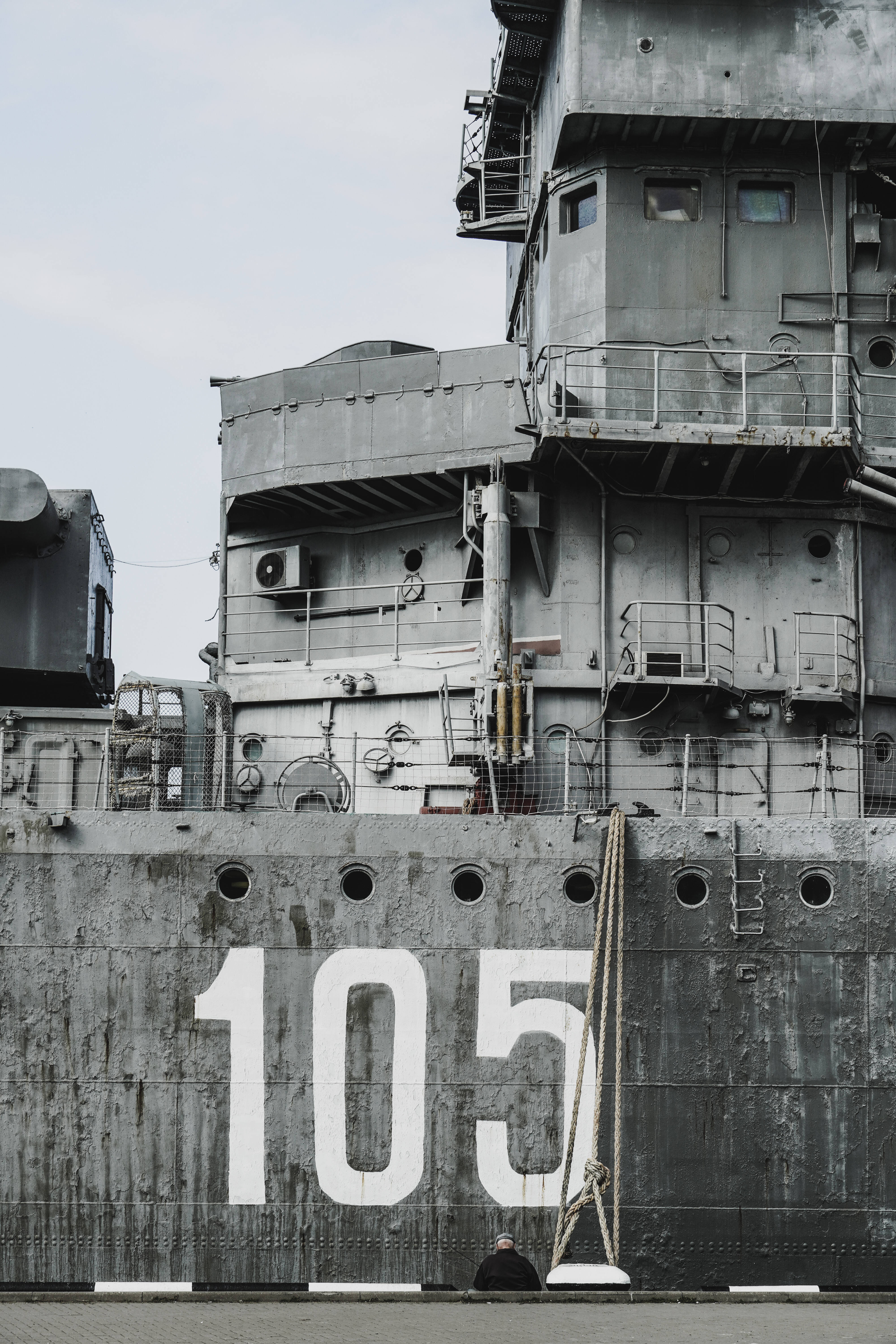 Warship, monochrome grey, white number 105, 5K Phone Wallpaper