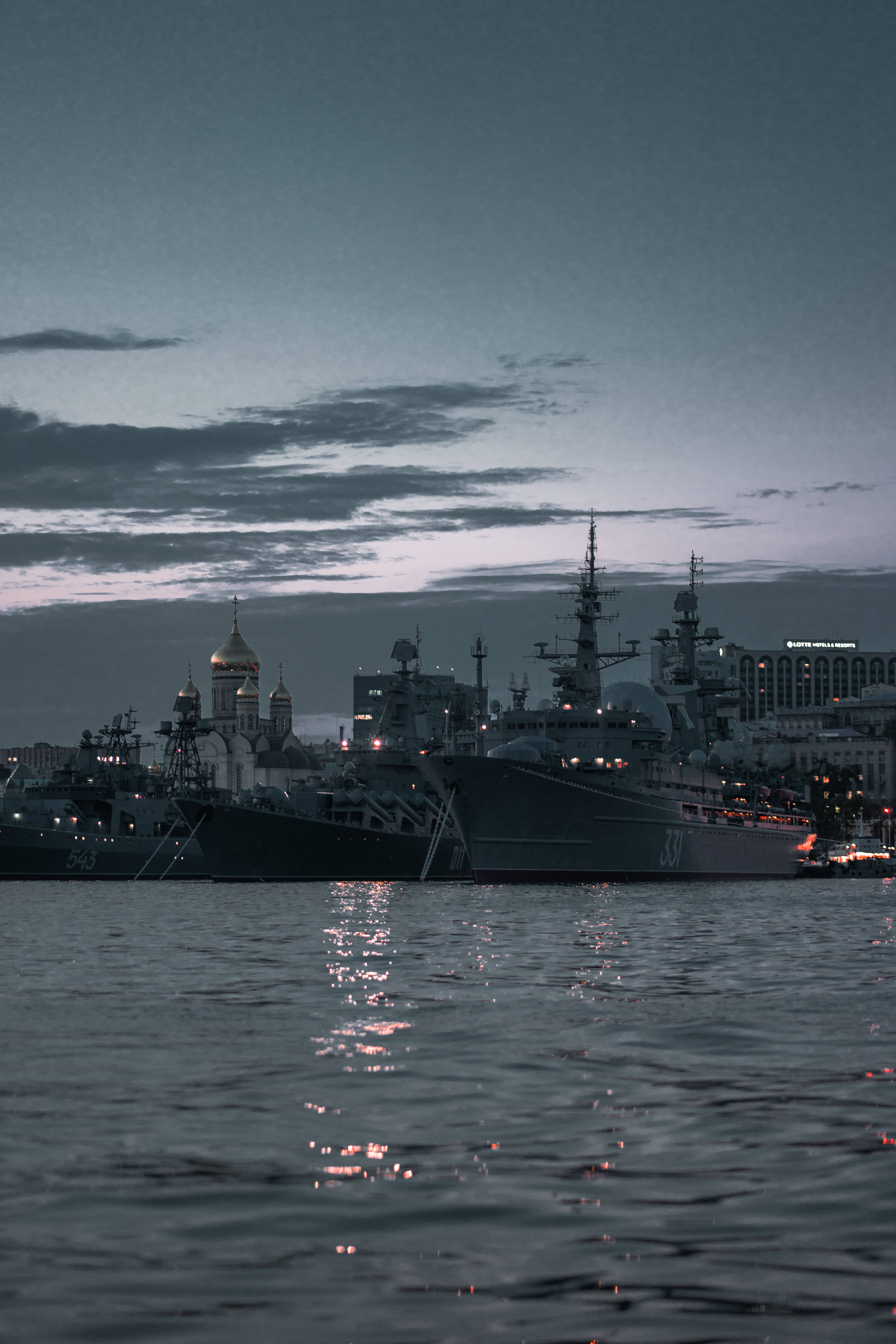Warship, cityscape, golden-domed churches, 5K Phone Wallpaper