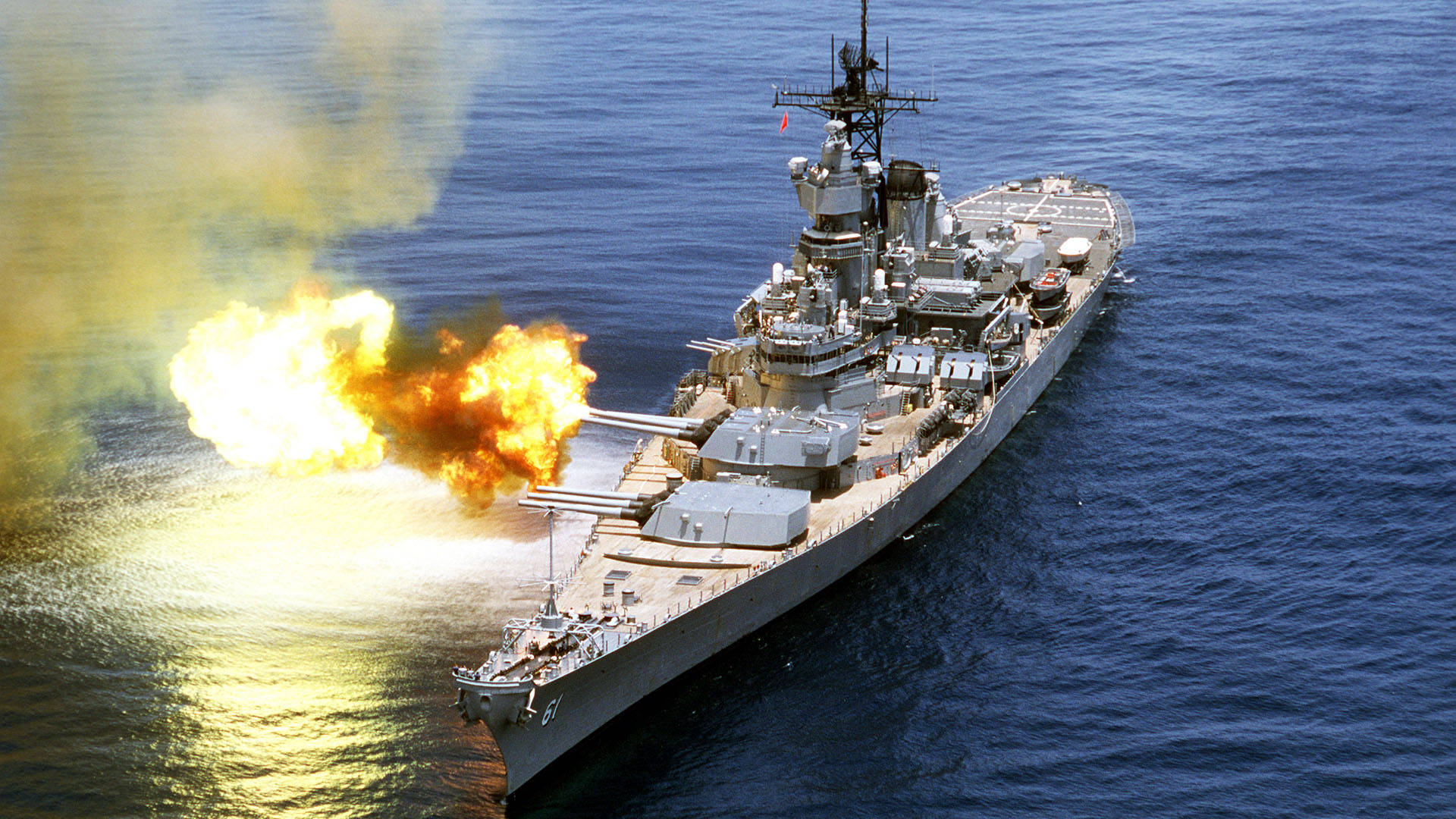 Warship, battleship, massive guns, Full HD Desktop Wallpaper