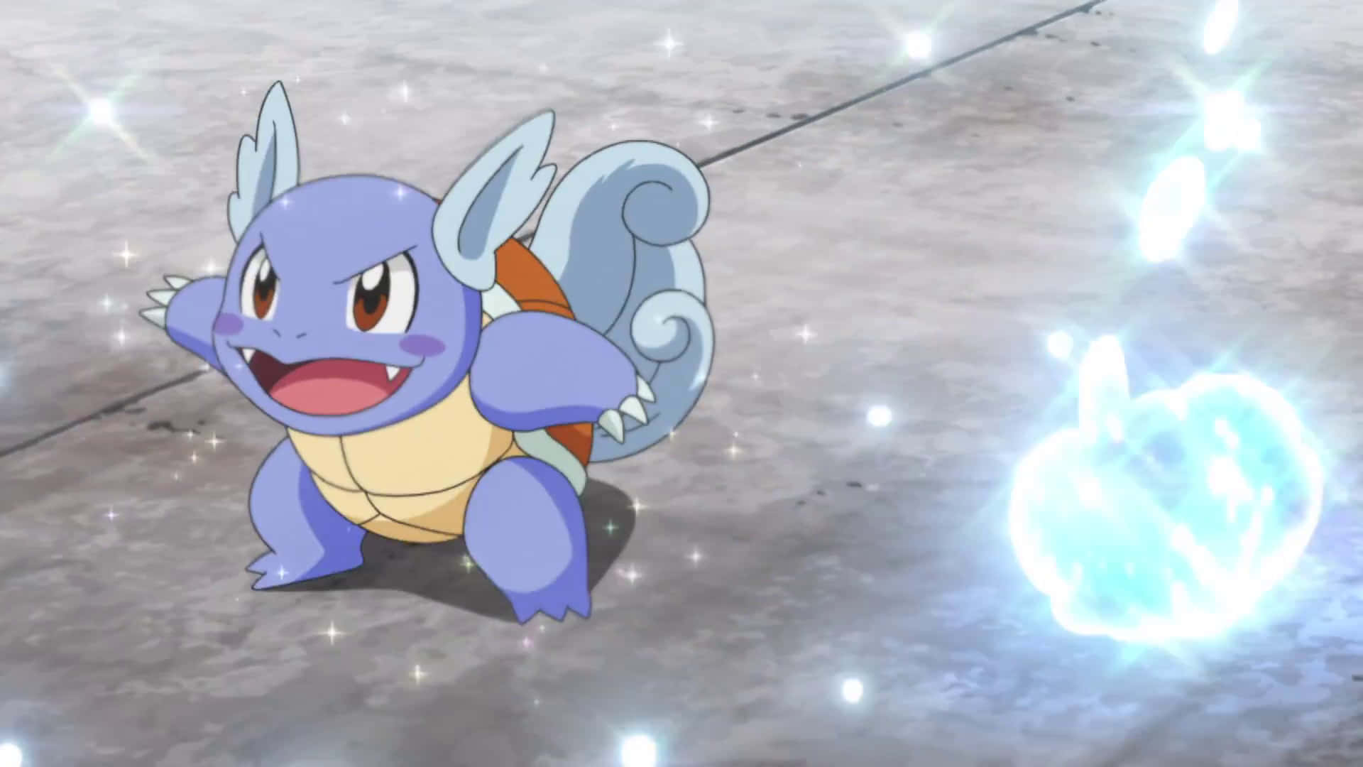 Wartortle, blue and yellow Pokémon, swirling shell, Full HD Desktop Wallpaper