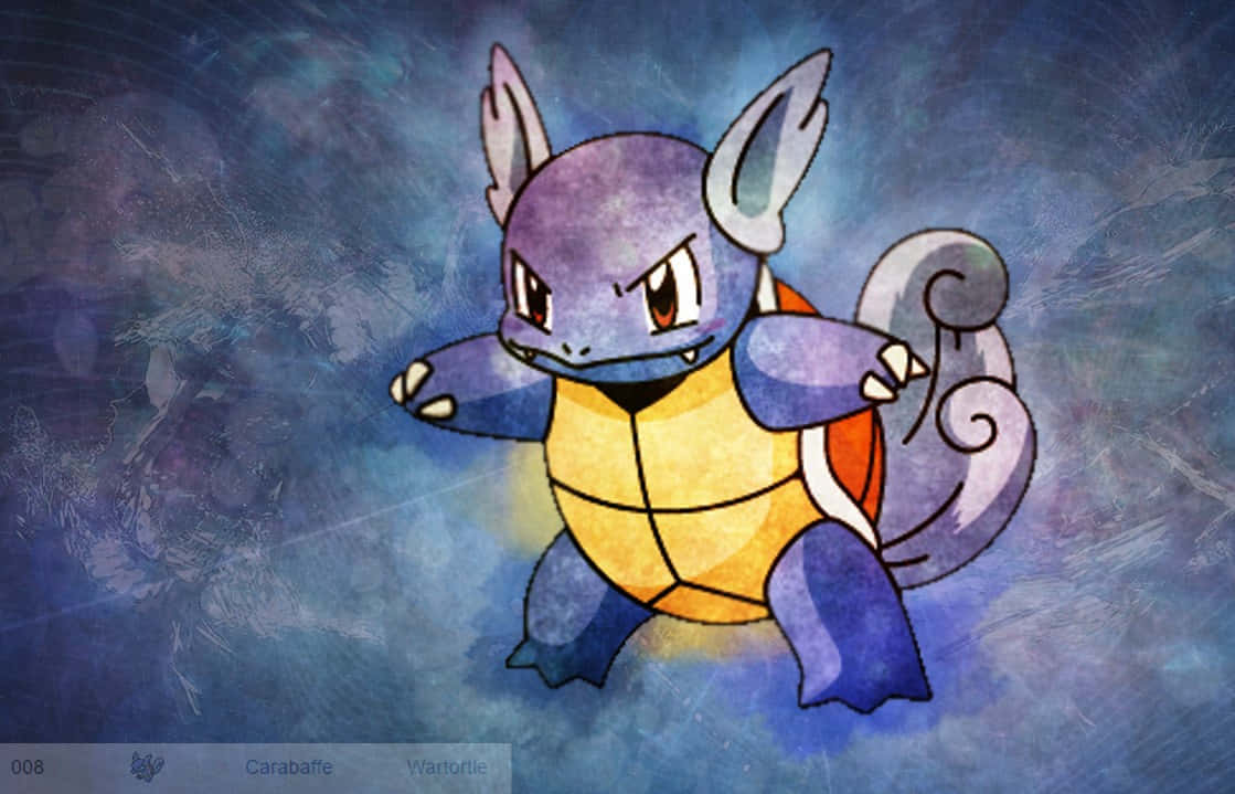 Wartortle, watercolor-style, textured blue and purple background, SD Desktop Wallpaper