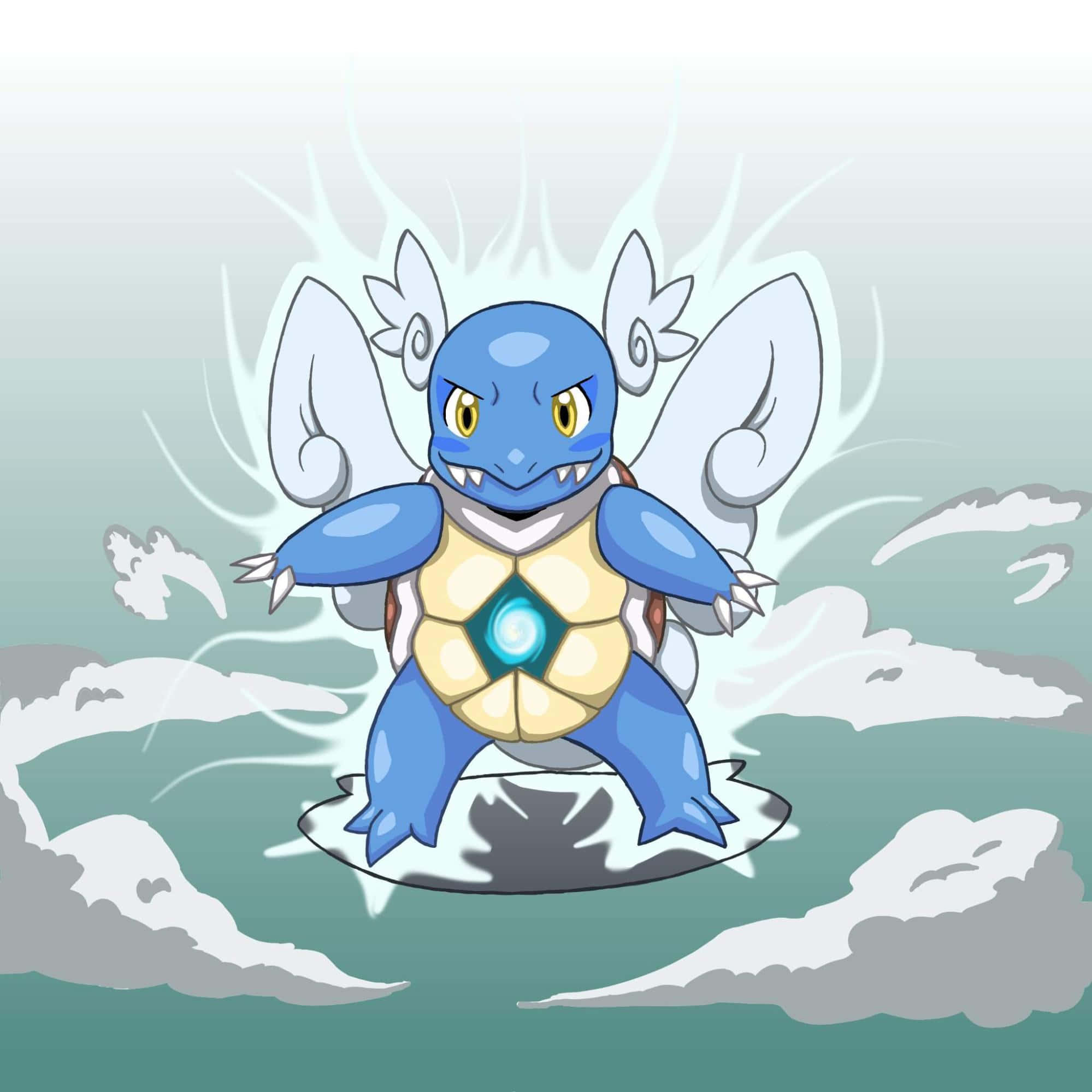 Wartortle, glowing core hole, blue flying turtle, Full HD Desktop Wallpaper