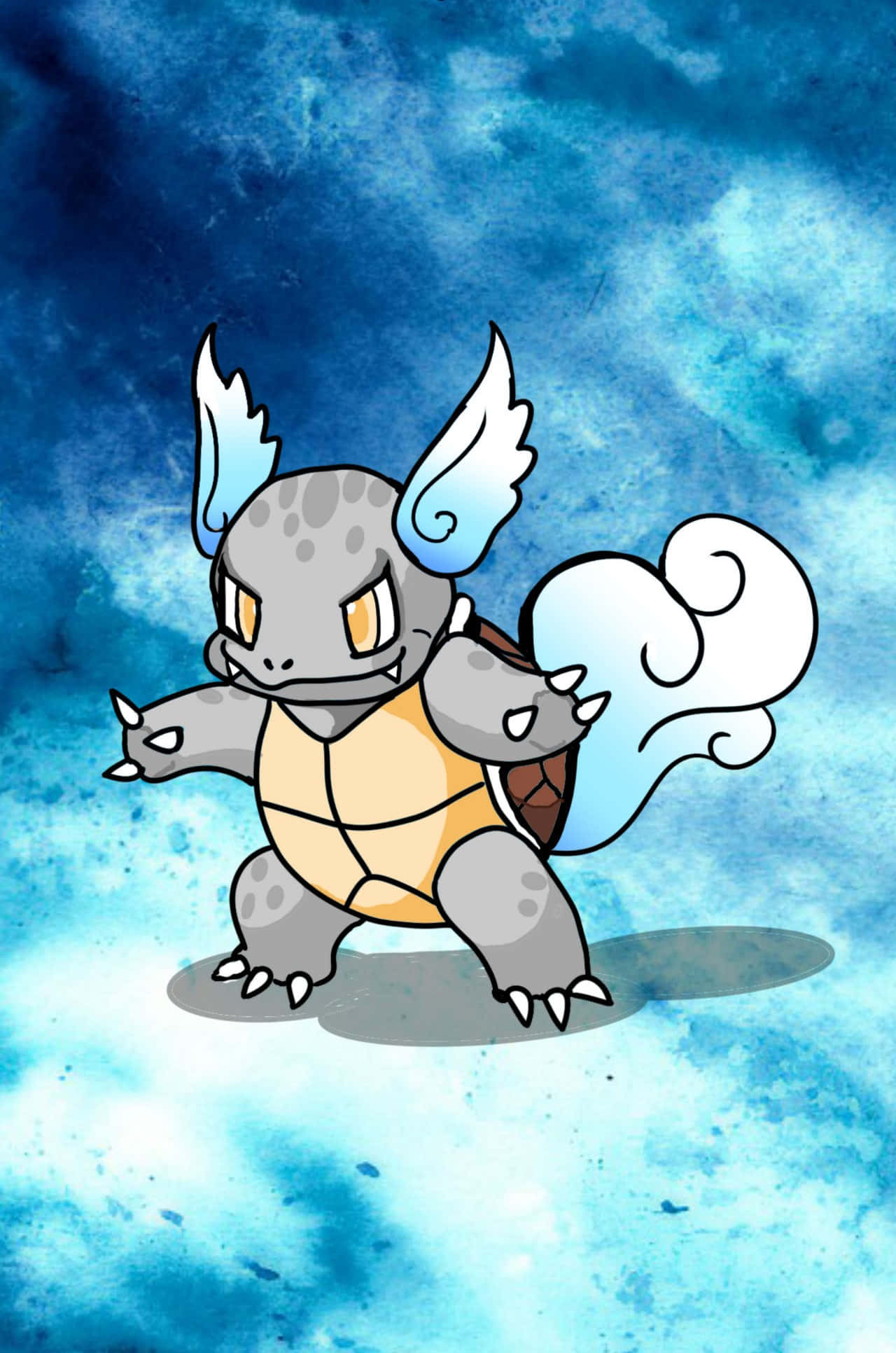 Wartortle, blue watercolor background, blue wing-like ears, Full HD Phone Wallpaper