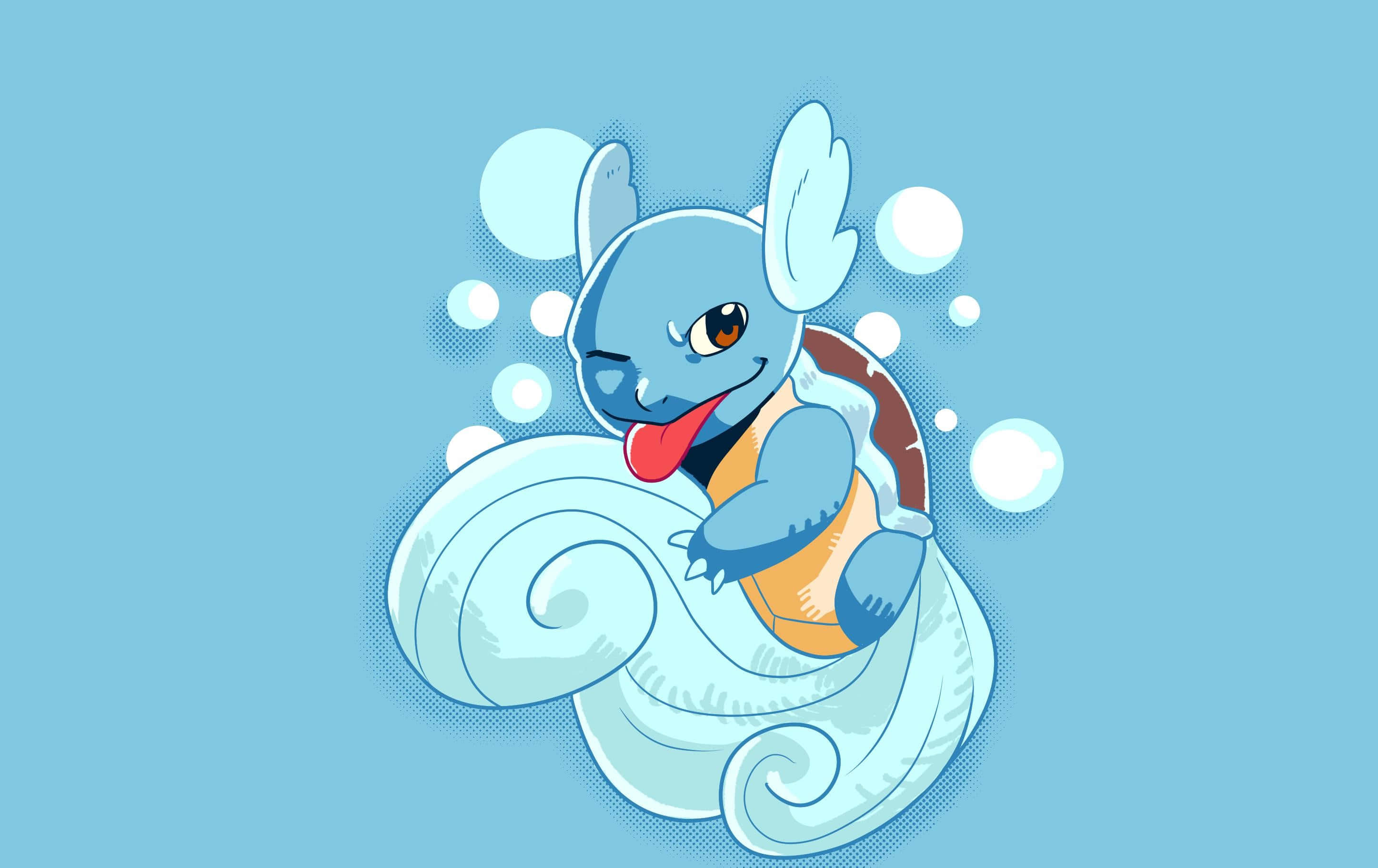 Wartortle, blue cartoon water-type Pokémon, tongue out, 2K Desktop Wallpaper