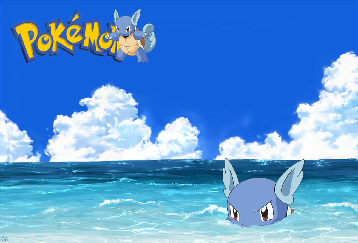 Wartortle, turquoise ocean waves, bright blue sky, SD Desktop Wallpaper