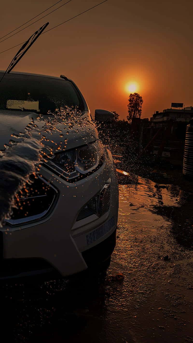 sunset, golden water droplets, warm orange sky, HD Phone Wallpaper