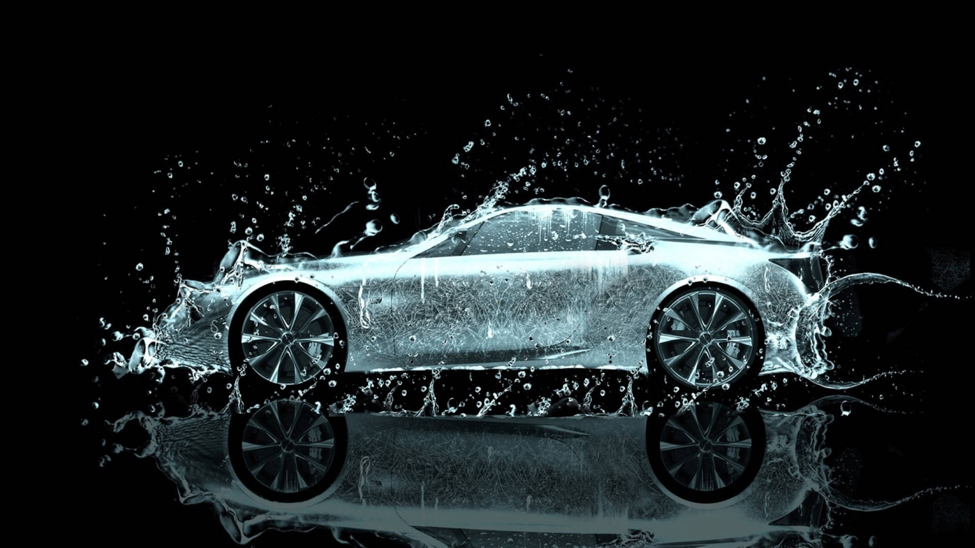 silver sports car, black background, water, Full HD Desktop Wallpaper