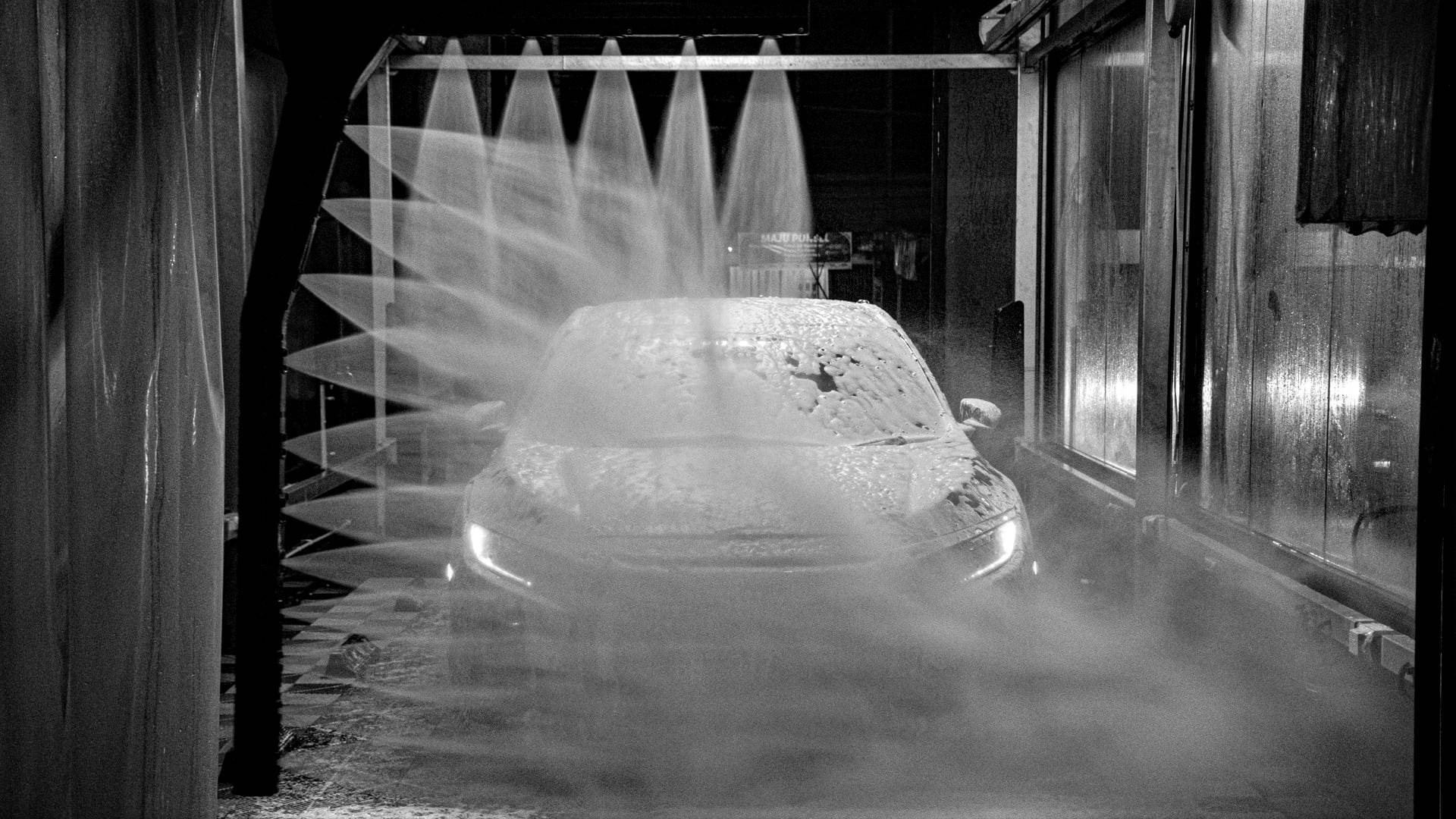drive-thru car wash, automated car wash bay, powerful water jets, Full HD Desktop Wallpaper