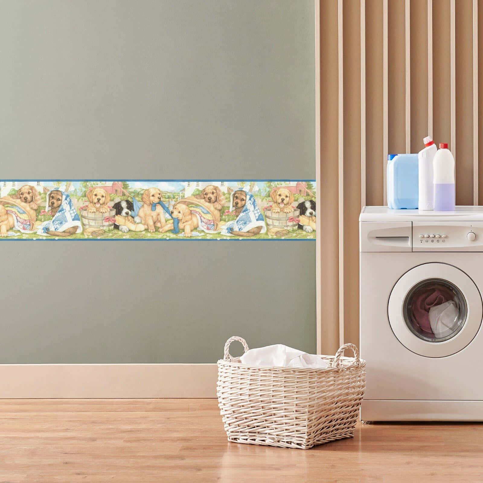 laundry room, washing machine, cartoon puppies, HD Desktop Wallpaper
