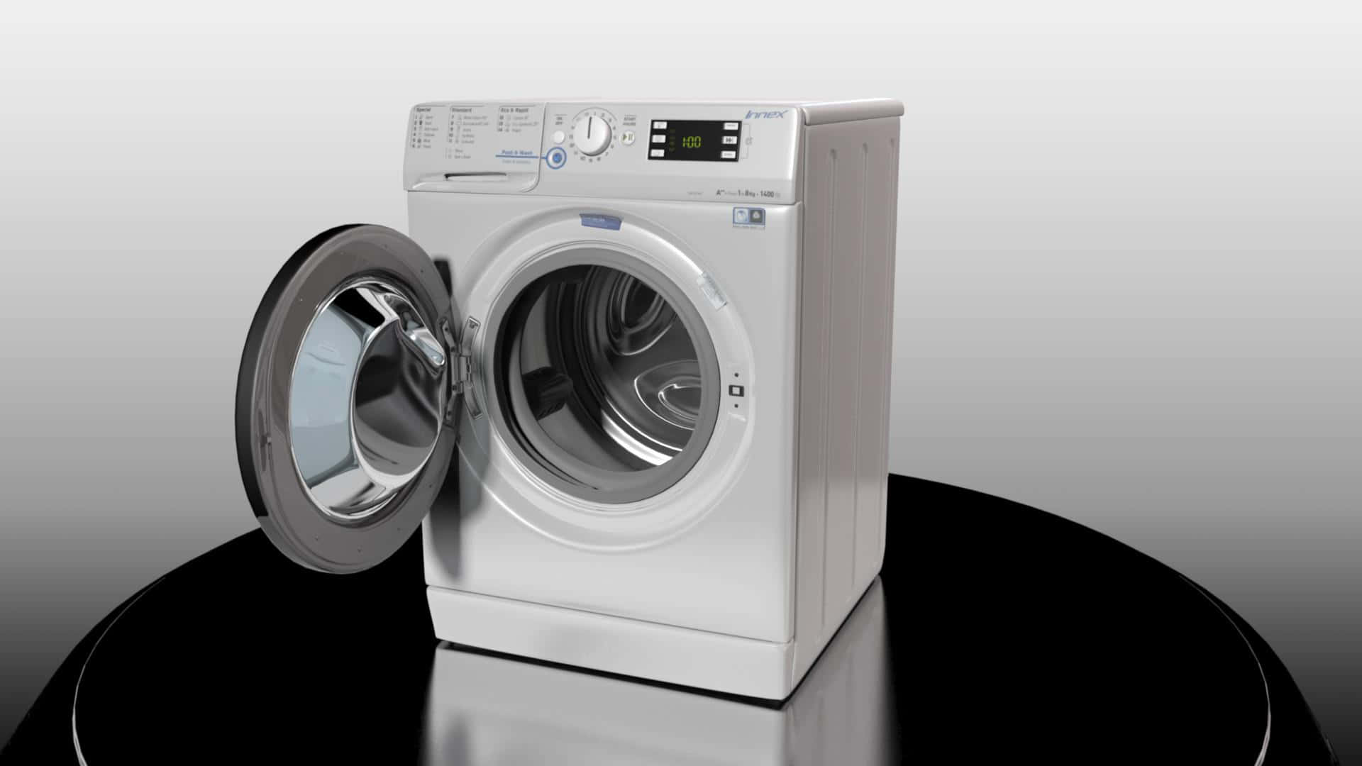 modern front load washing machine, white, glossy black pedestal, Full HD Desktop Wallpaper