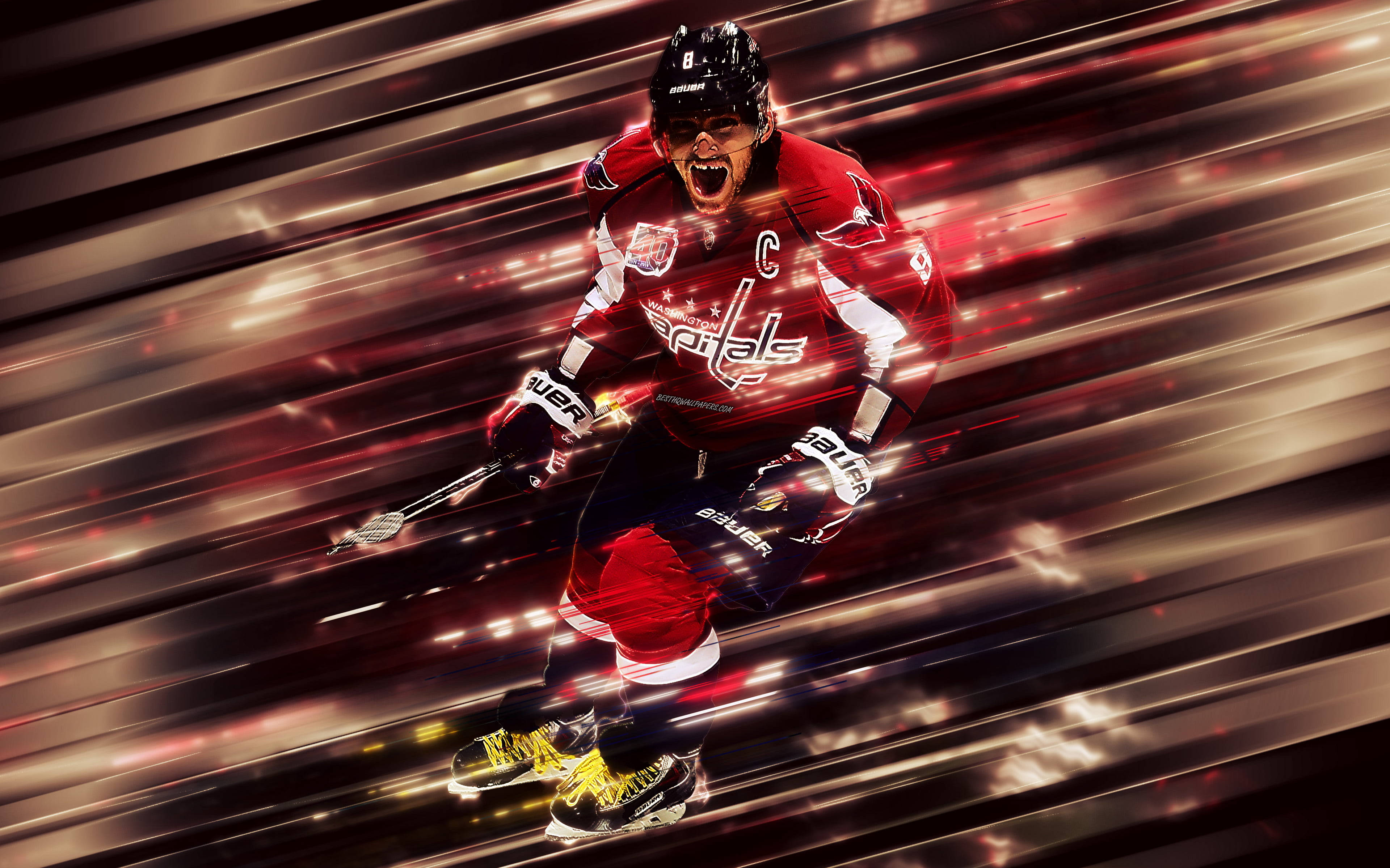 Washington Capitals, left winger, red jersey, 4K Desktop Wallpaper