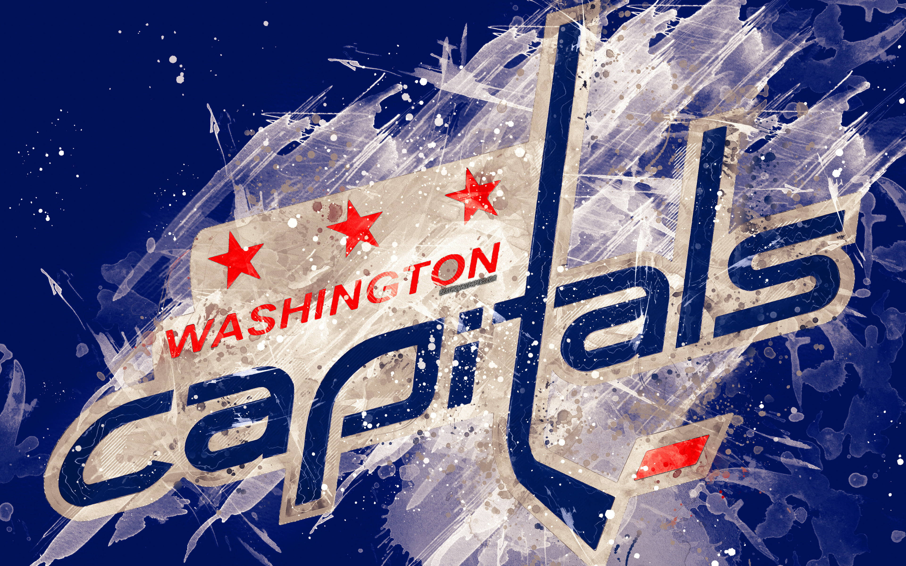 Washington Capitals, red stars, blue typography, 4K Desktop Wallpaper