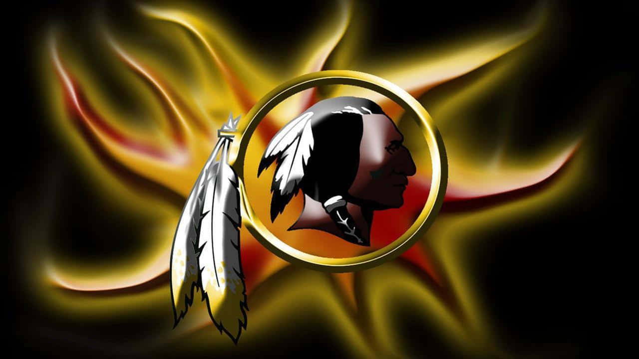 Washington Redskins, fiery golden, black swirling background, HD Desktop Wallpaper
