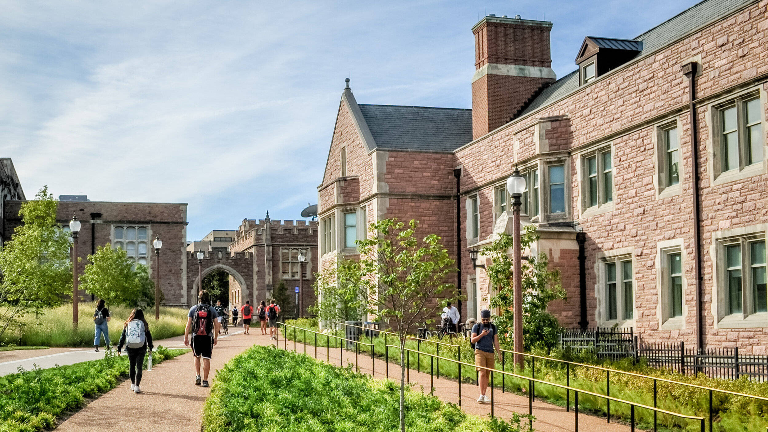 Washington University, campus pathway, brick buildings, Full HD Desktop Wallpaper