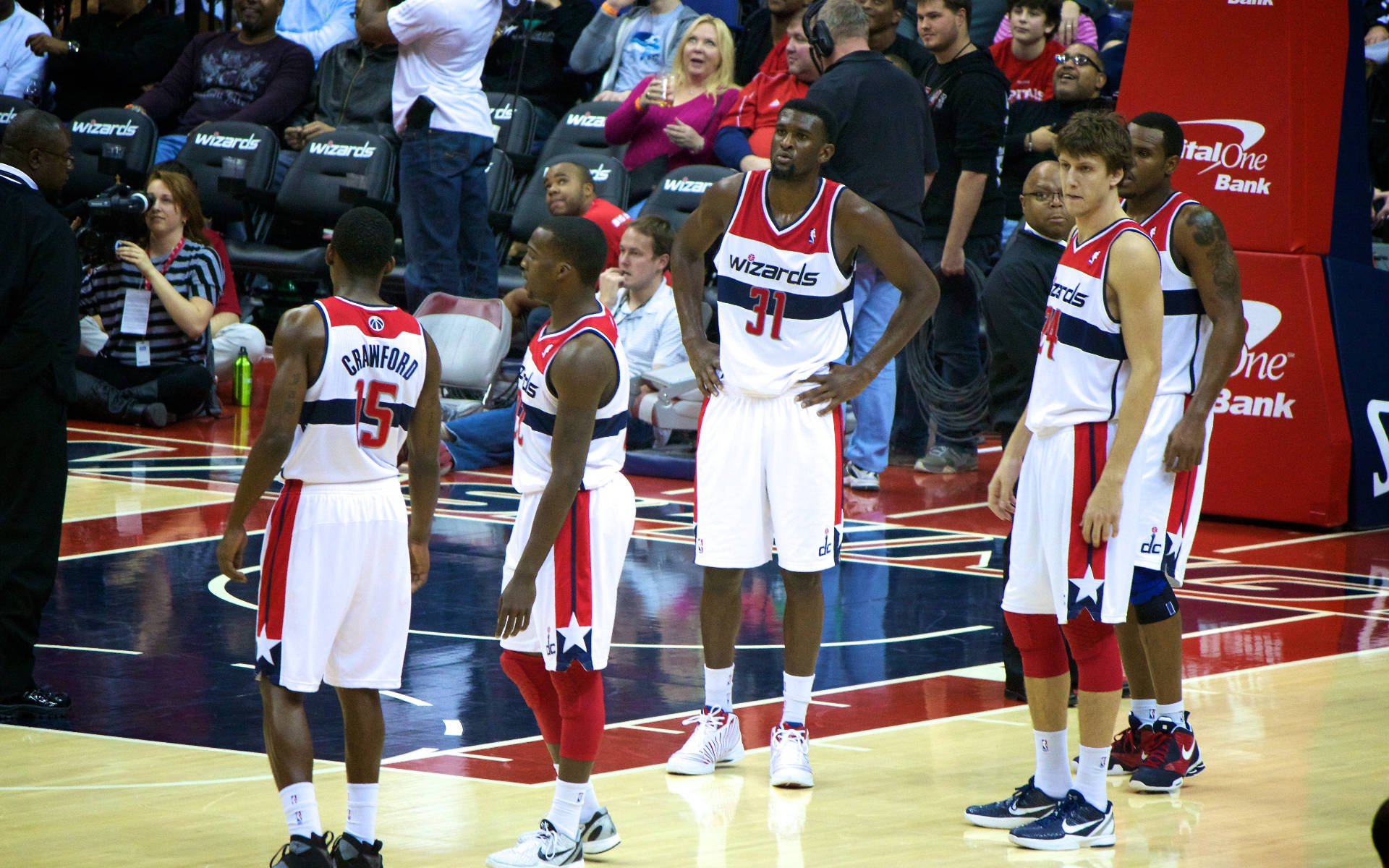 Washington Wizards, white red and blue uniforms, polished wooden court, Full HD Desktop Wallpaper
