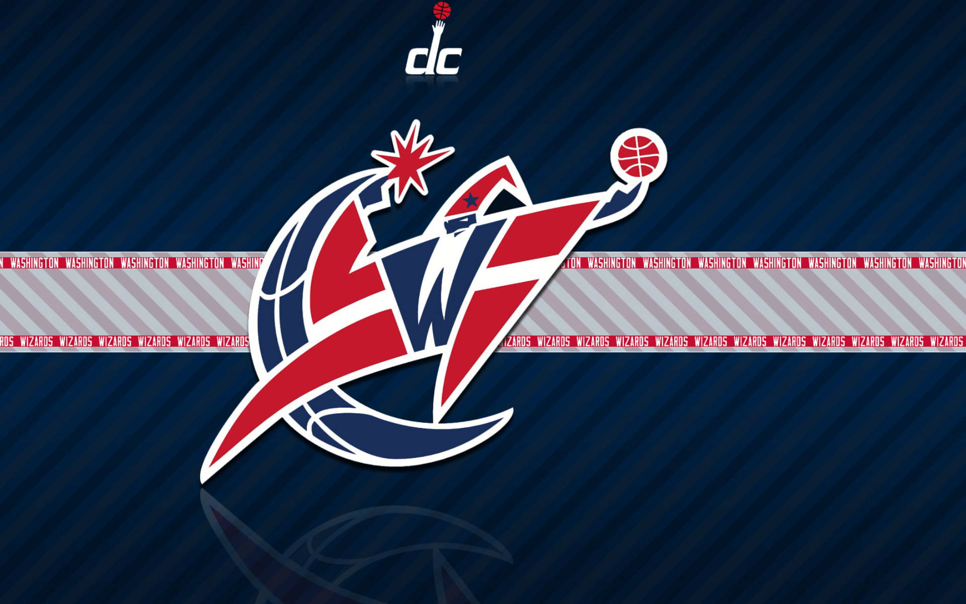 Washington Wizards, red white and blue design, diagonal striped dark blue background, Full HD Desktop Wallpaper