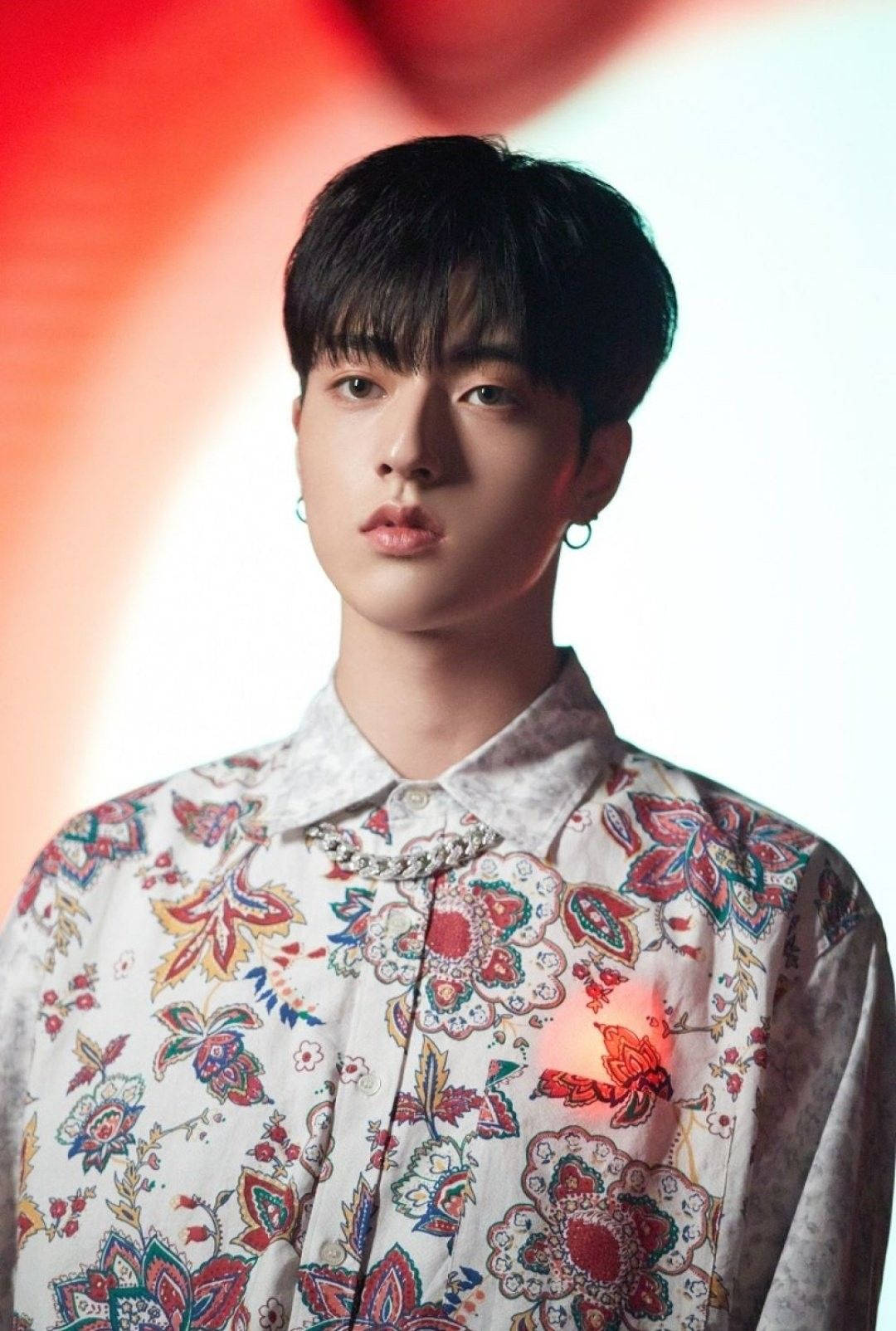 Watanabe Haruto, floral shirt, glowing red and white background, HD Phone Wallpaper