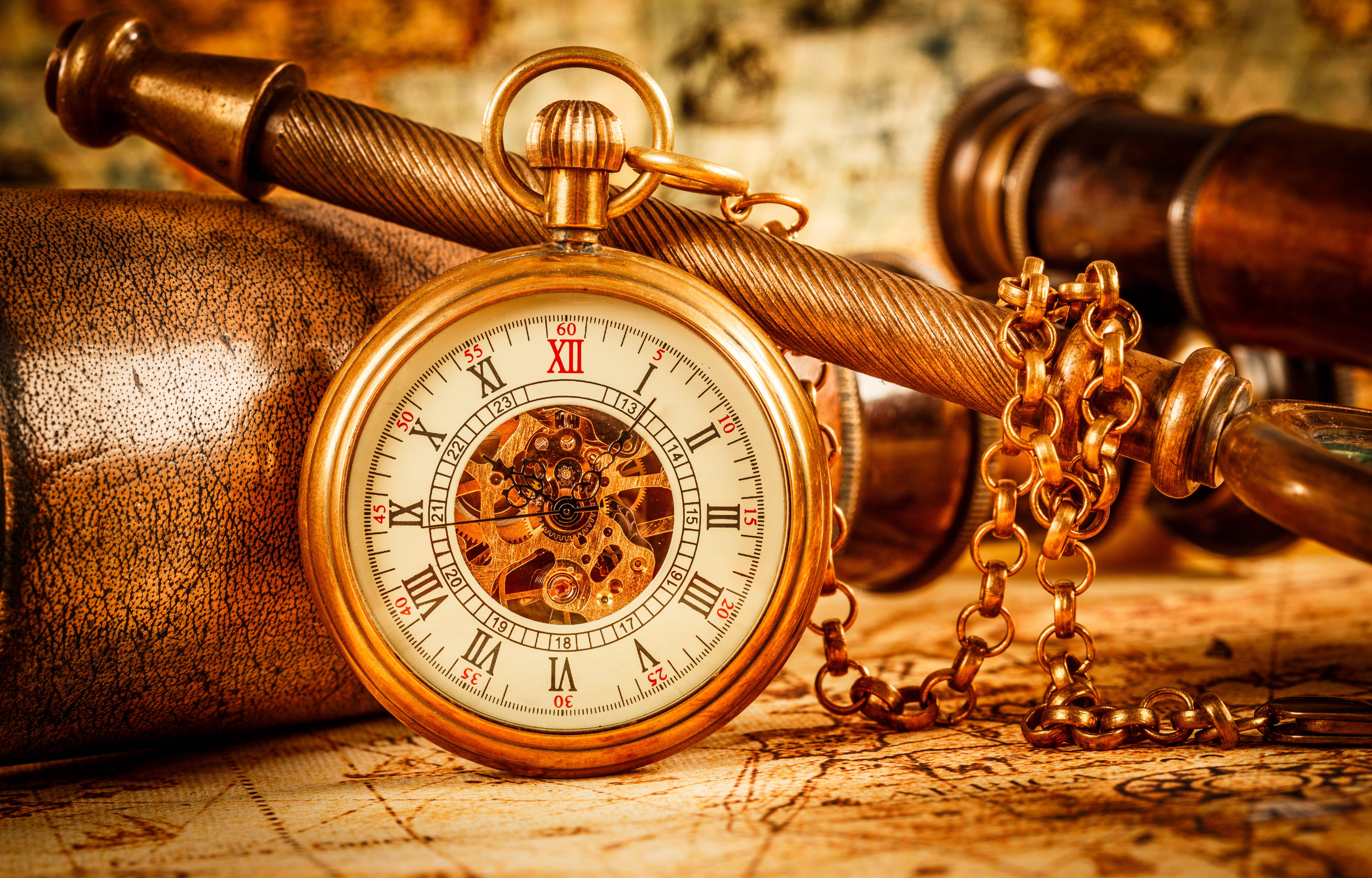 ornate antique pocket watch, vintage brass pocket watch, exposed gears, 5K Desktop Wallpaper