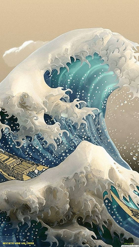 Water Aesthetic, Japanese woodblock print, towering wave, SD Phone Wallpaper