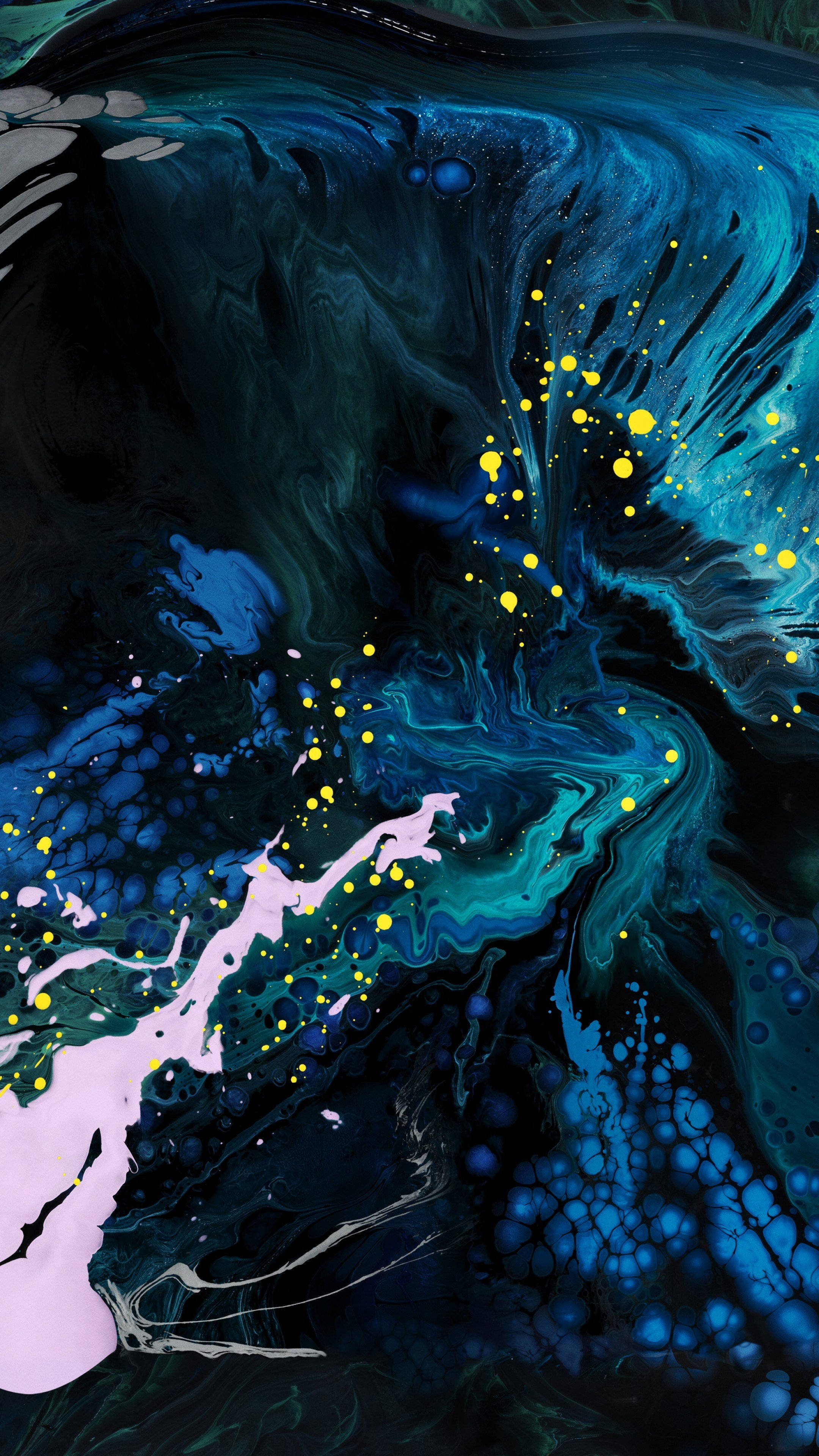 Water Aesthetic, deep blue teal, yellow dots, 4K Phone Wallpaper