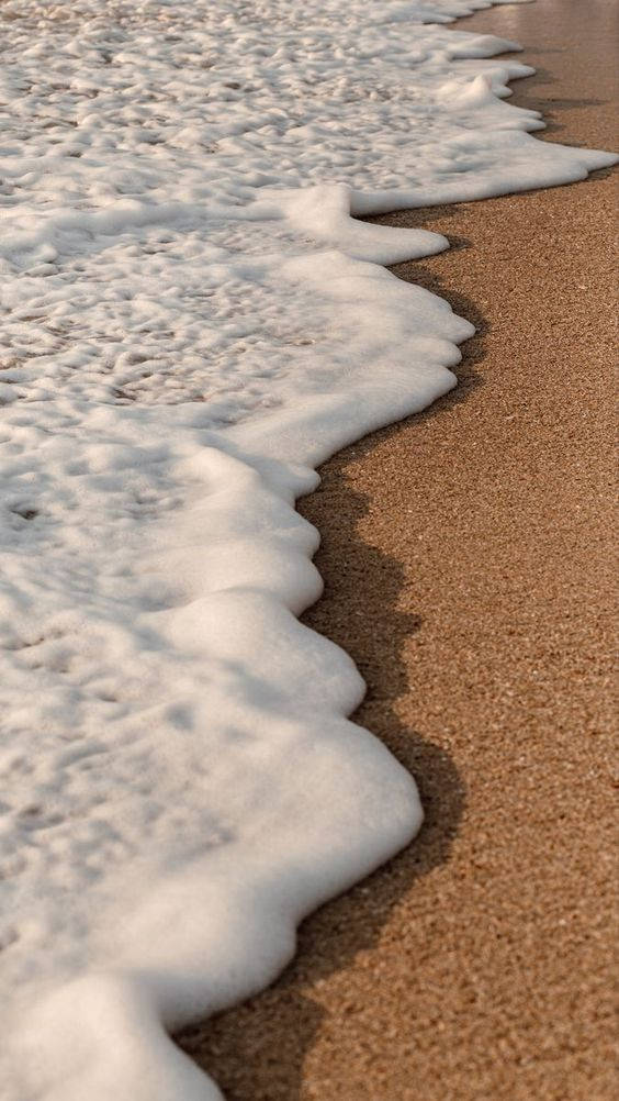 tranquil spring morning, foamy ocean waves, textured golden sand, SD Phone Wallpaper