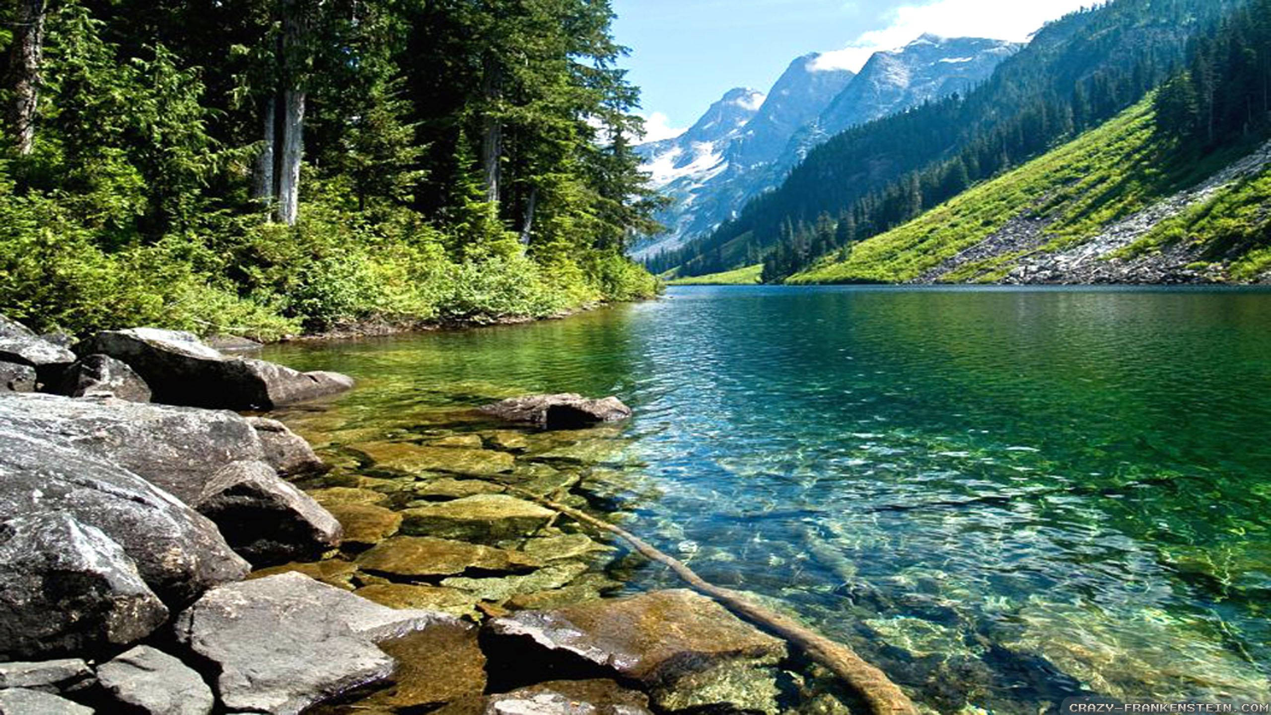 alpine lake, crystal clear turquoise water, lush green forests, 2K Desktop Wallpaper