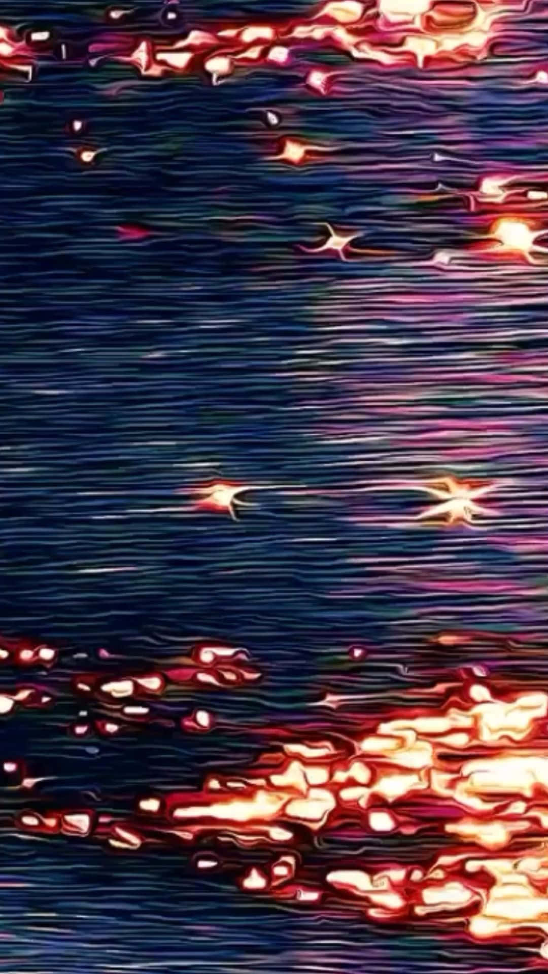 water surface, stars, fiery orange, Full HD Phone Wallpaper
