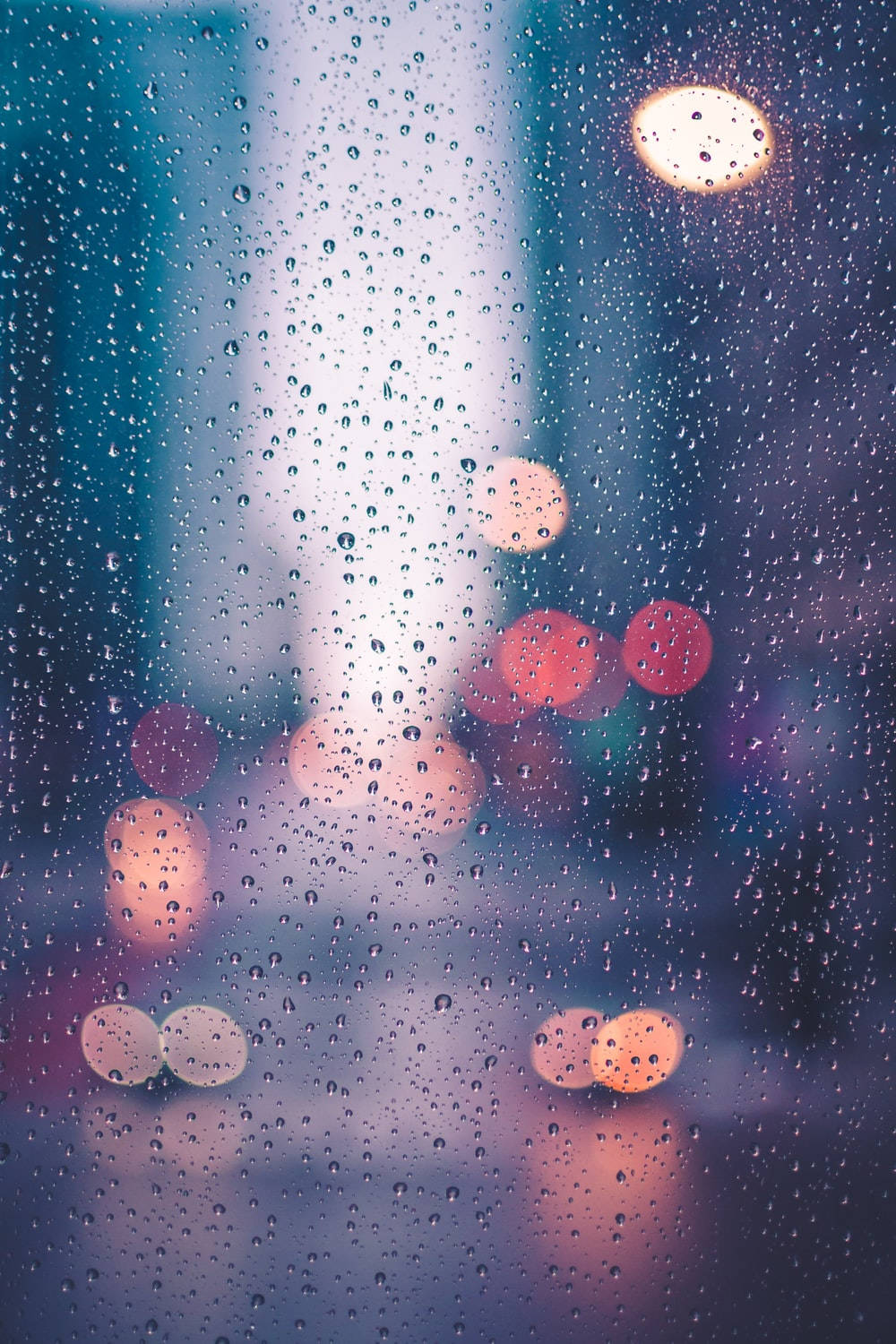street lights, rain droplets, window, HD Phone Wallpaper