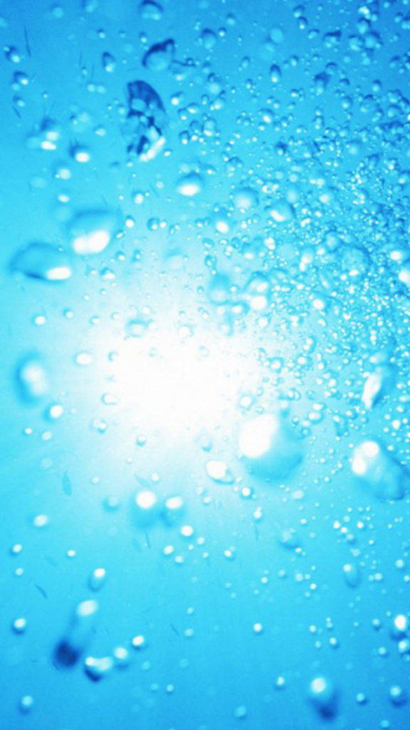 light blue water droplets, blue surface, bright light source, SD Phone Wallpaper