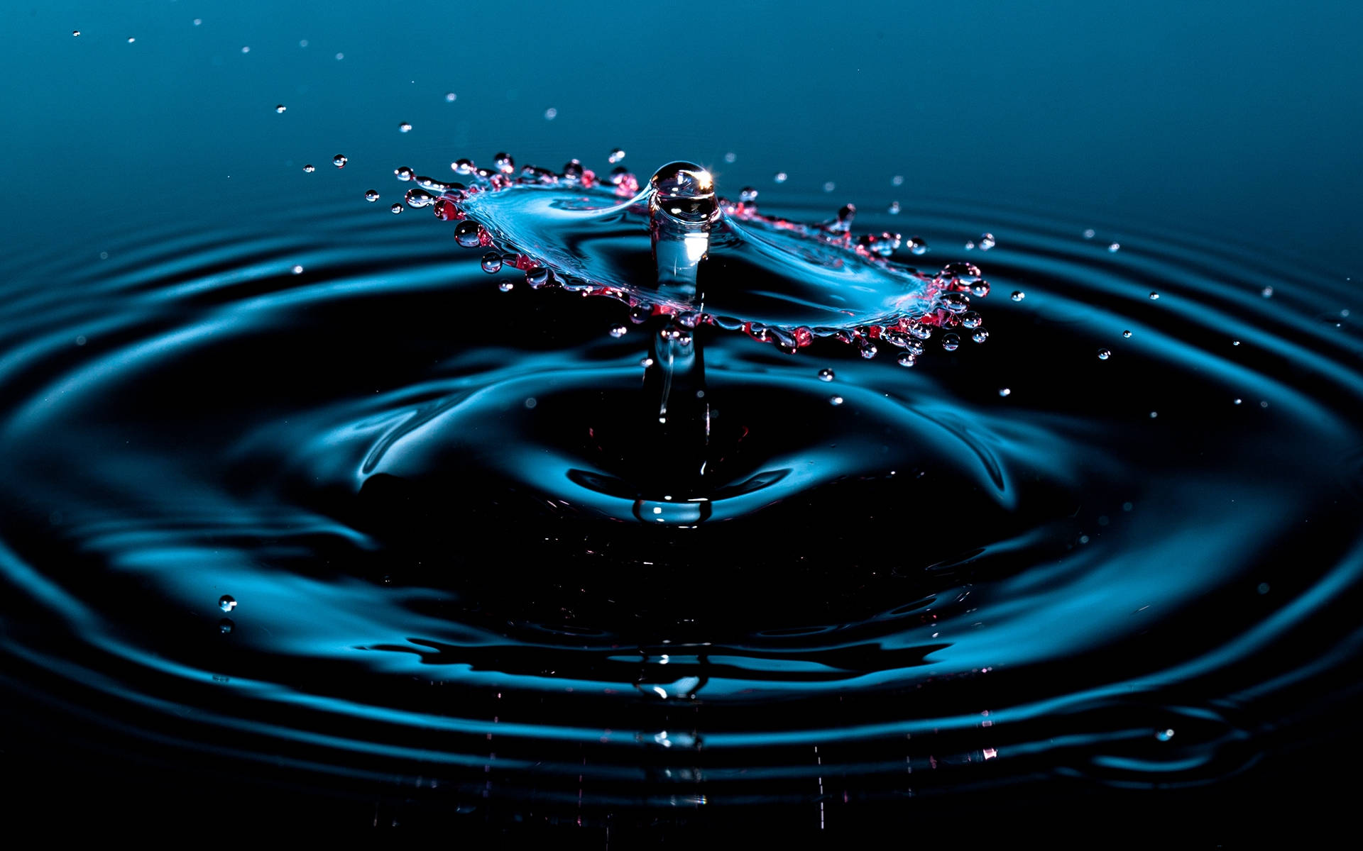 water droplet, deep blue liquid, concentric ripples, Full HD Desktop Wallpaper