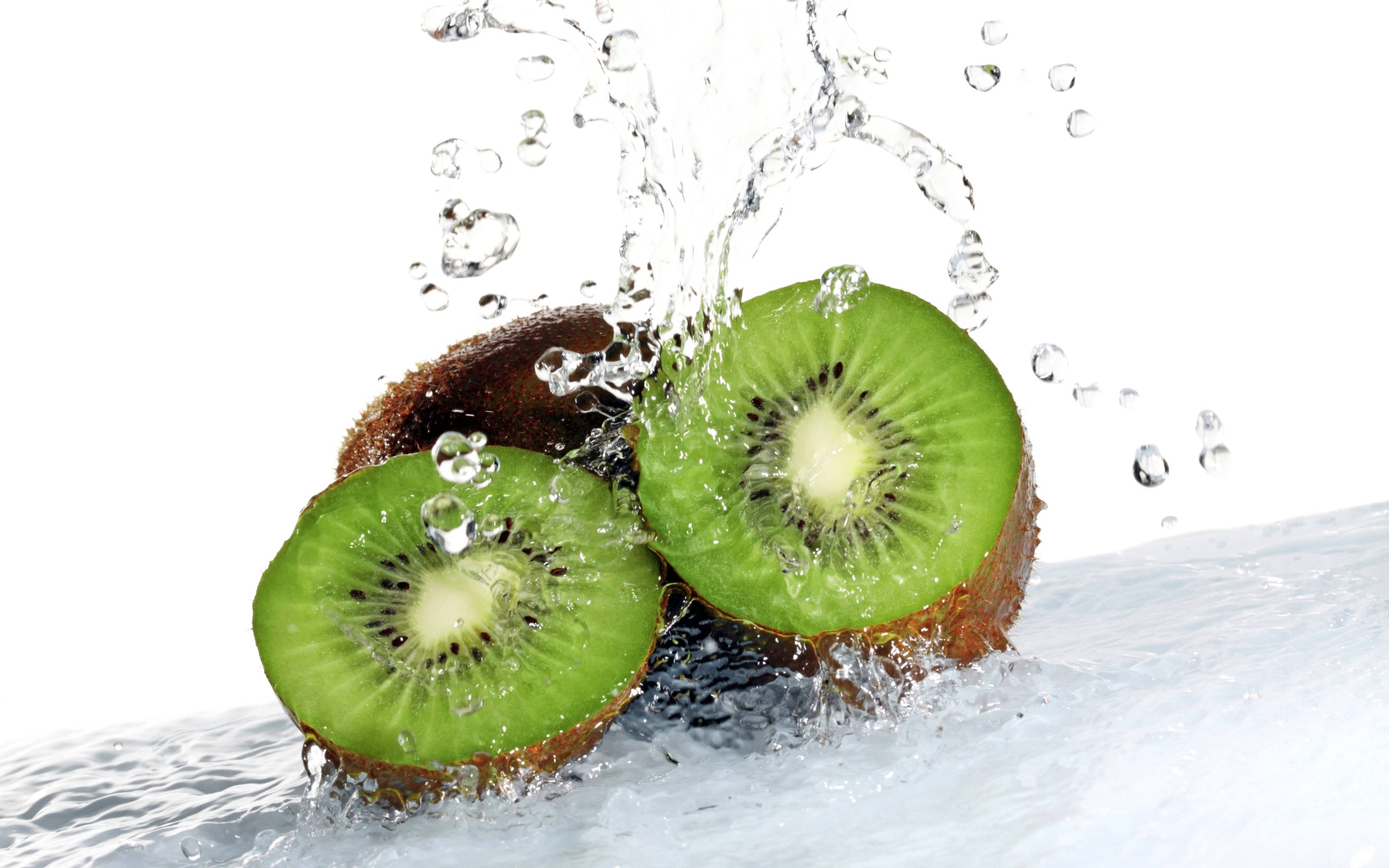 kiwi, water splash, clear water, 2K Desktop Wallpaper