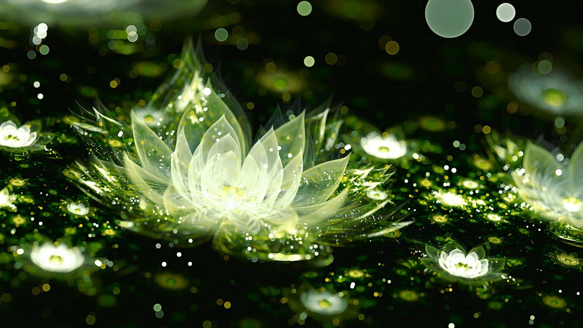transparent water lily flower, radiant white lotus, glowing petals, Full HD Desktop Wallpaper