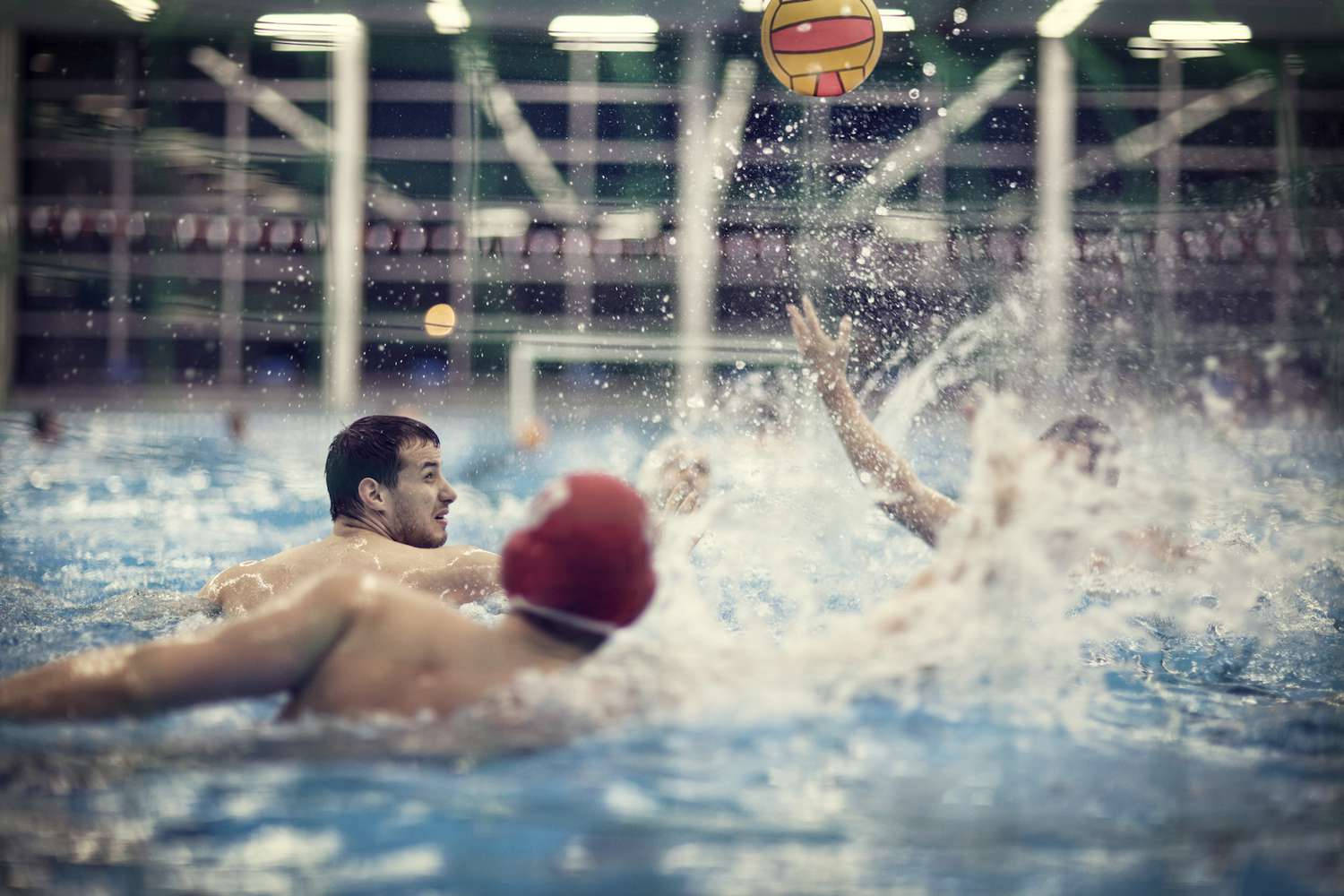 water polo, indoor pool, yellow ball, HD Desktop Wallpaper