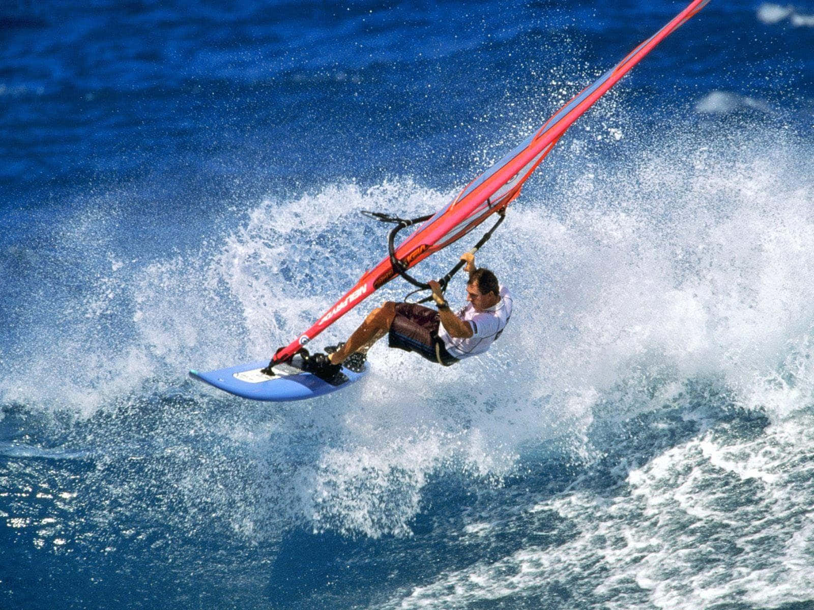 windsurfer, blue board, deep blue ocean waves, HD Desktop Wallpaper