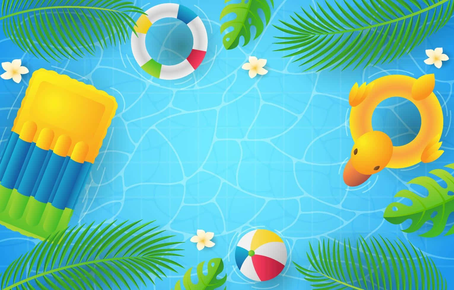 inflatable duck float, rainbow ball, palm leaves, HD Desktop Wallpaper