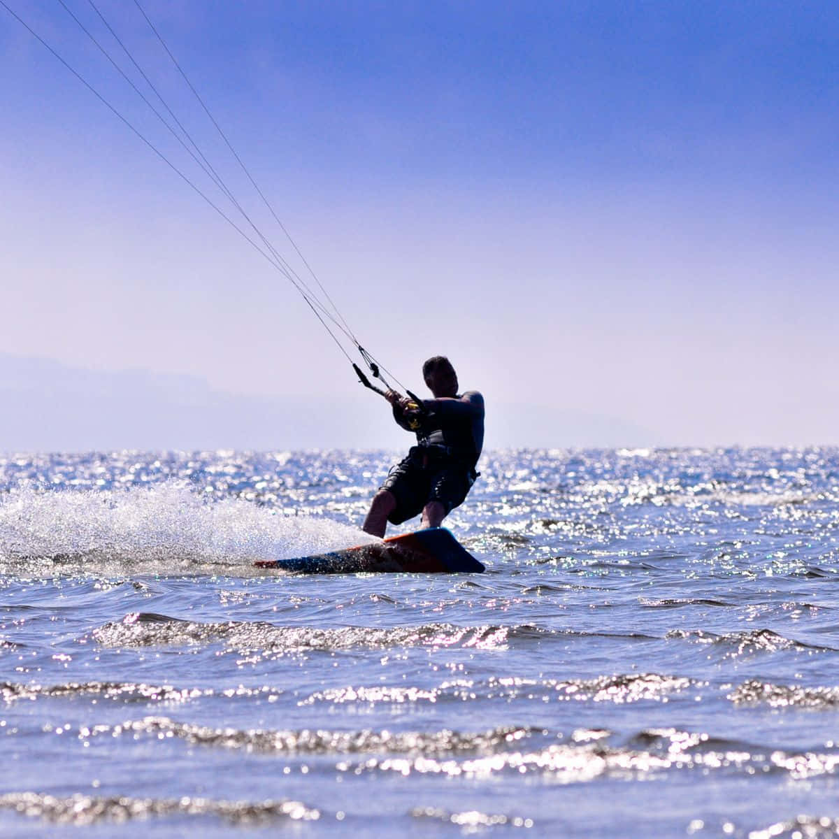 kitesurfer, sparkling blue water, clear sky, SD Desktop Wallpaper
