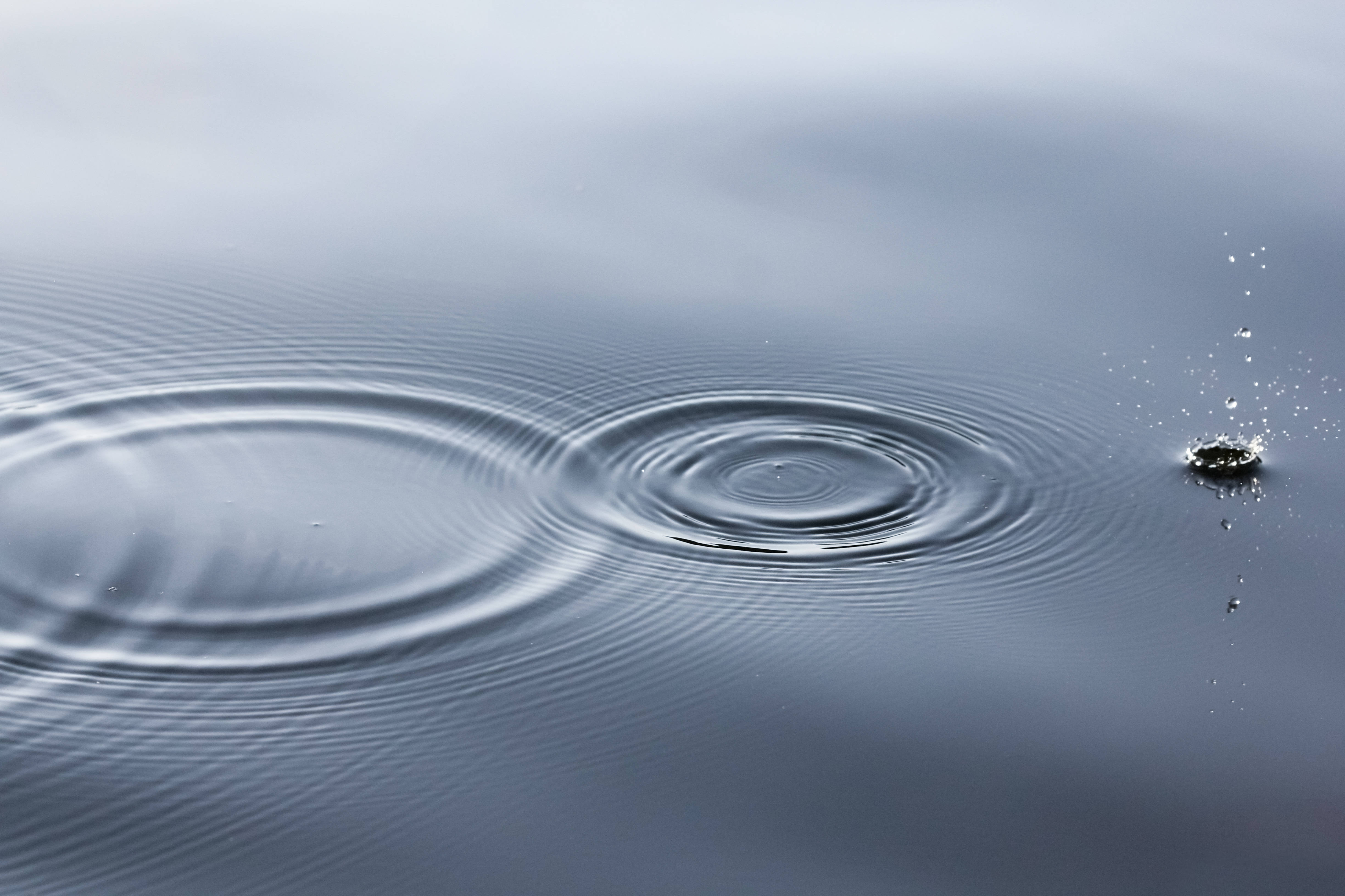 subtle water ripples, raindrop, calm gray water surface, 4K Desktop Wallpaper
