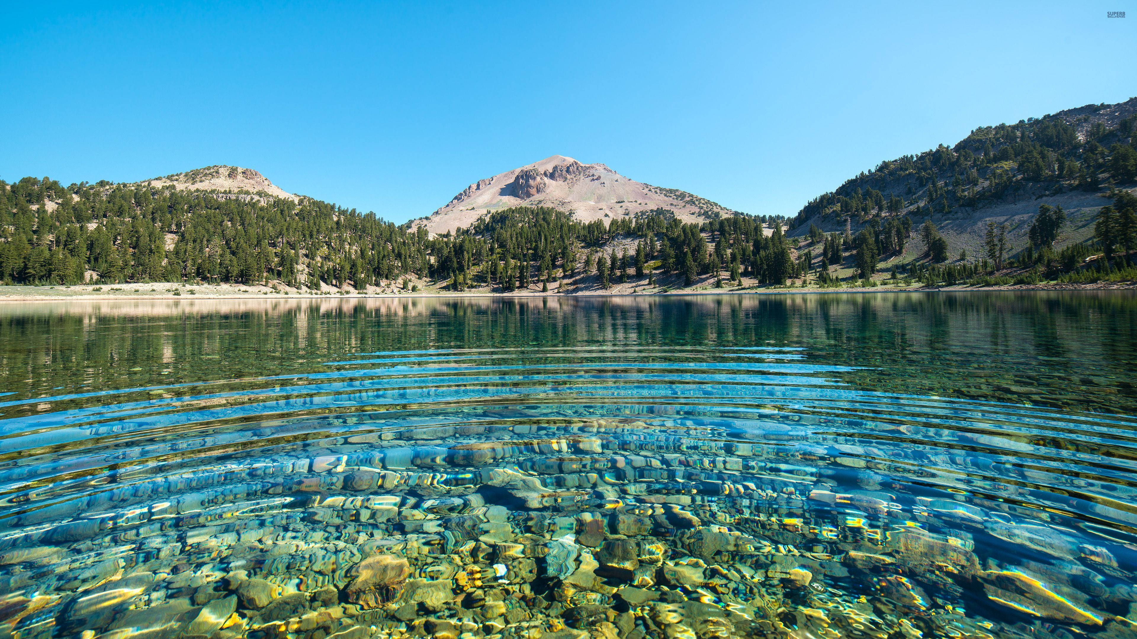 clear water, crystal clear lake water, sunlit rocks, 4K Desktop Wallpaper