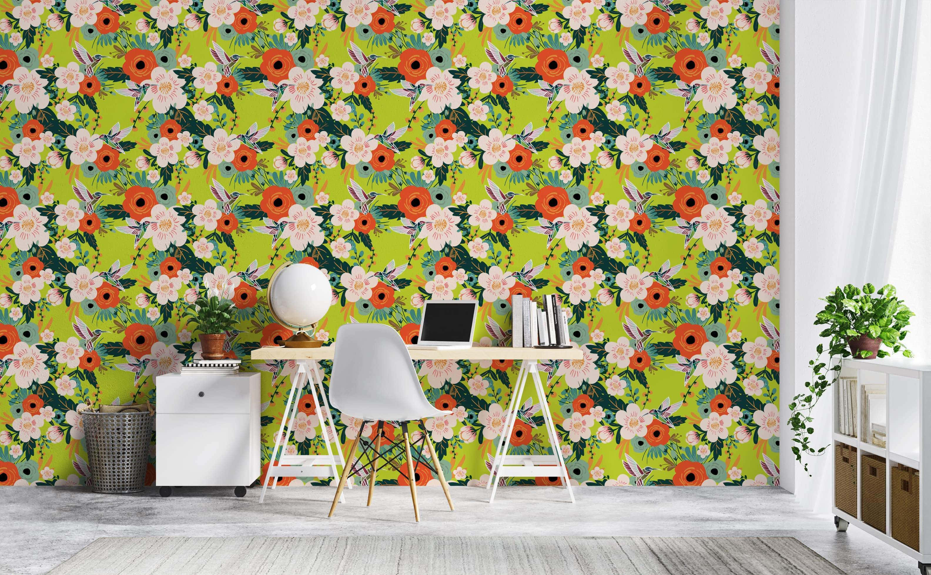watercolor floral, orange blossoms, pink blossoms, 2K Desktop Wallpaper