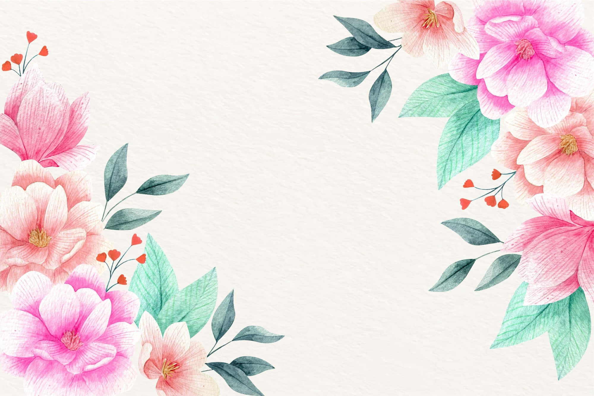 watercolor floral, pink, green, Full HD Desktop Wallpaper